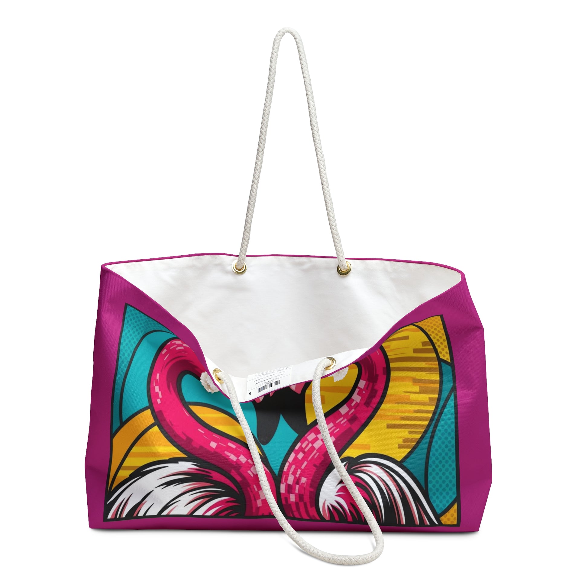 Vibrant Tropical Flamingo Pop Art Weekender Bag, Vacation Tote, Beach Bag, Travel Essentials, Gift for Her, Carryall Carry-On Tote