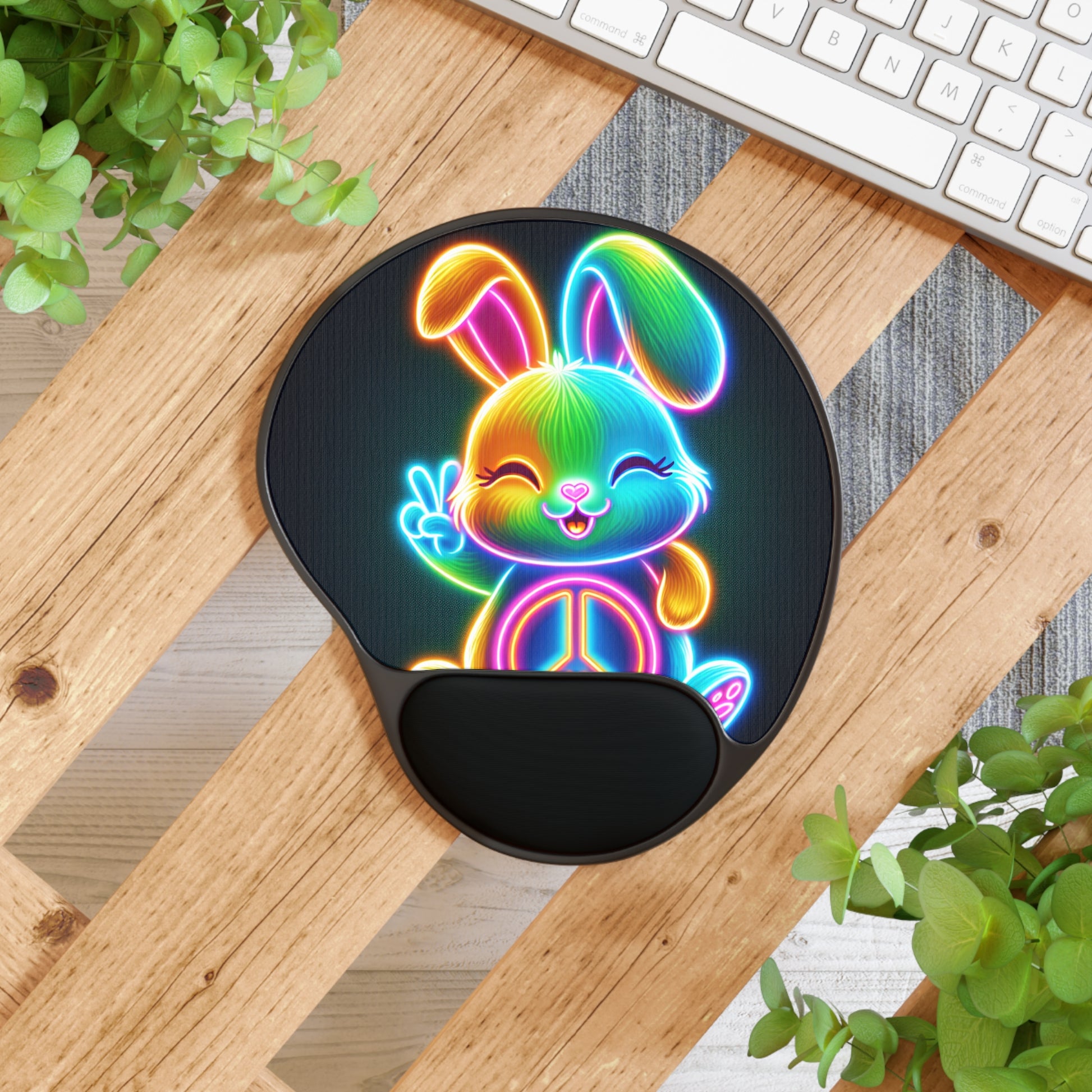 Neon Bunny Mouse Pad with Wrist Rest, Cute Desk Accessory, Perfect for Gamers, Colorful Office Decor, Gift for Animal Lovers, [...]