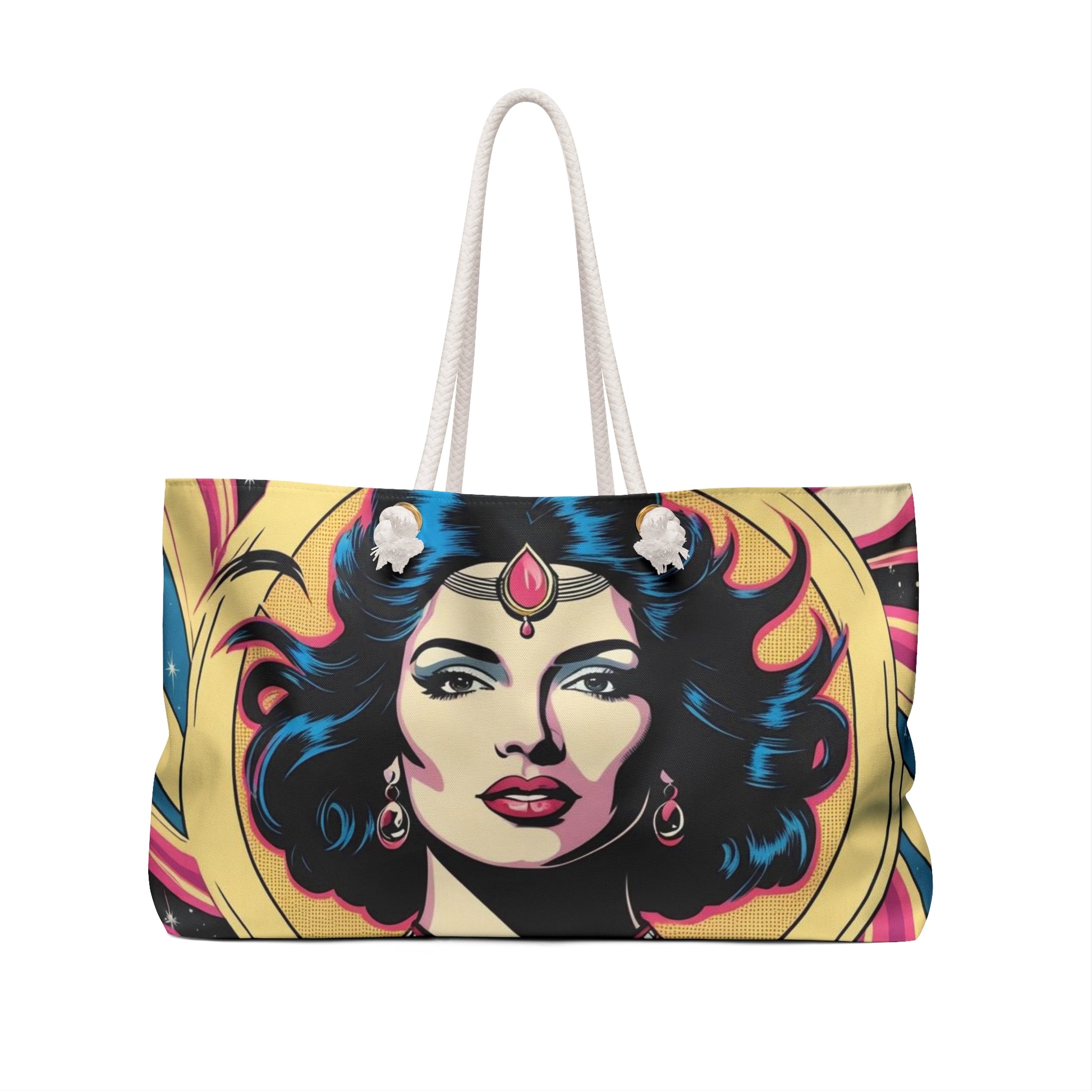 Cosmic Pop Art Weekender Bag - Boho Beach Bag for Women, Carryall Carry-On Getaway, Yoga, Festivals, Bohemian Style, Starry Nights