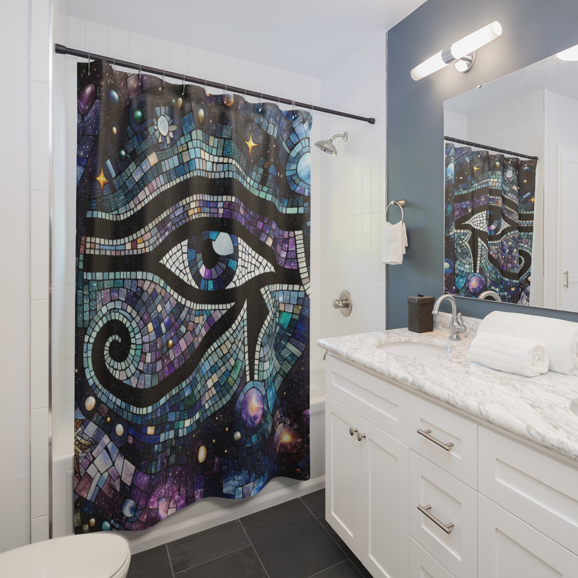Mystical Eye Shower Curtain, Bohemian Bathroom Decor, Cosmic Design, Celestial Gifts, Unique Artistic Impressions