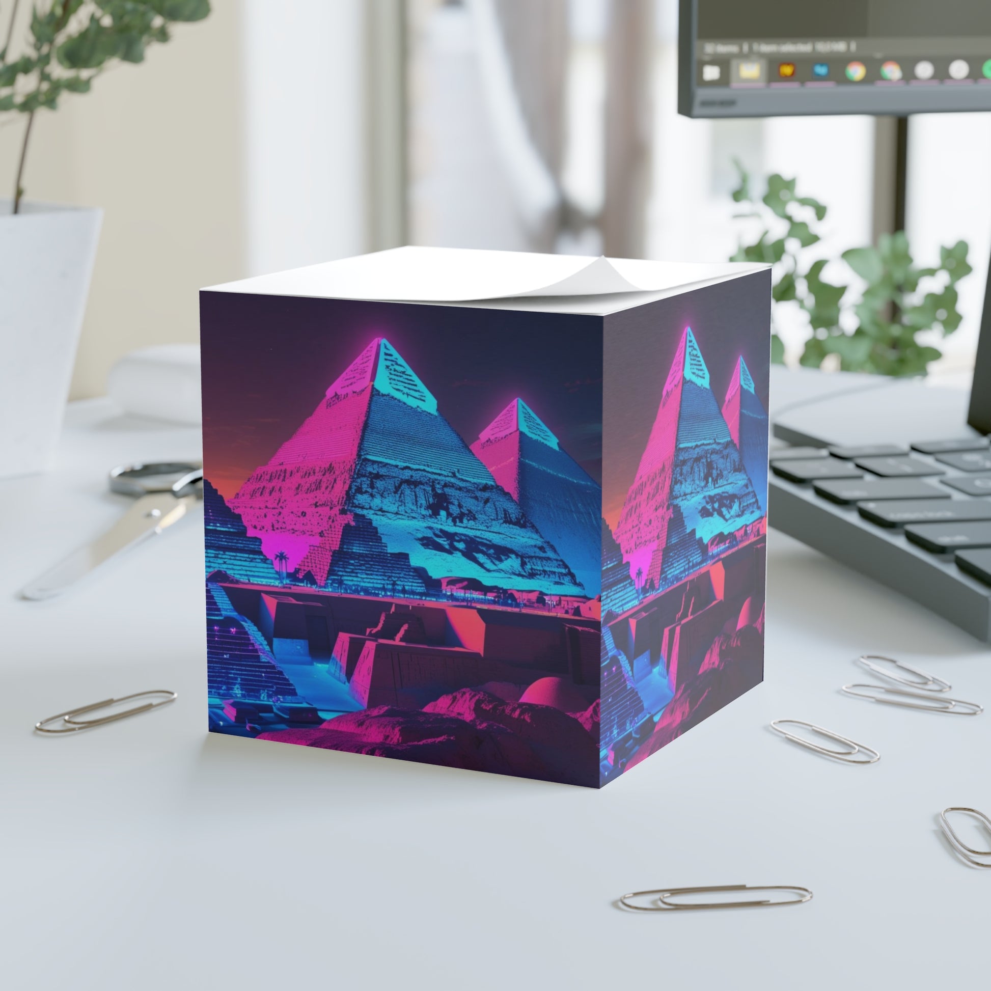 Neon Pyramid Note Cube - Retro Aesthetic Desk Organizer, Unique Gift for Students, Office Decor, Colorful Stationery, Writing Essentials