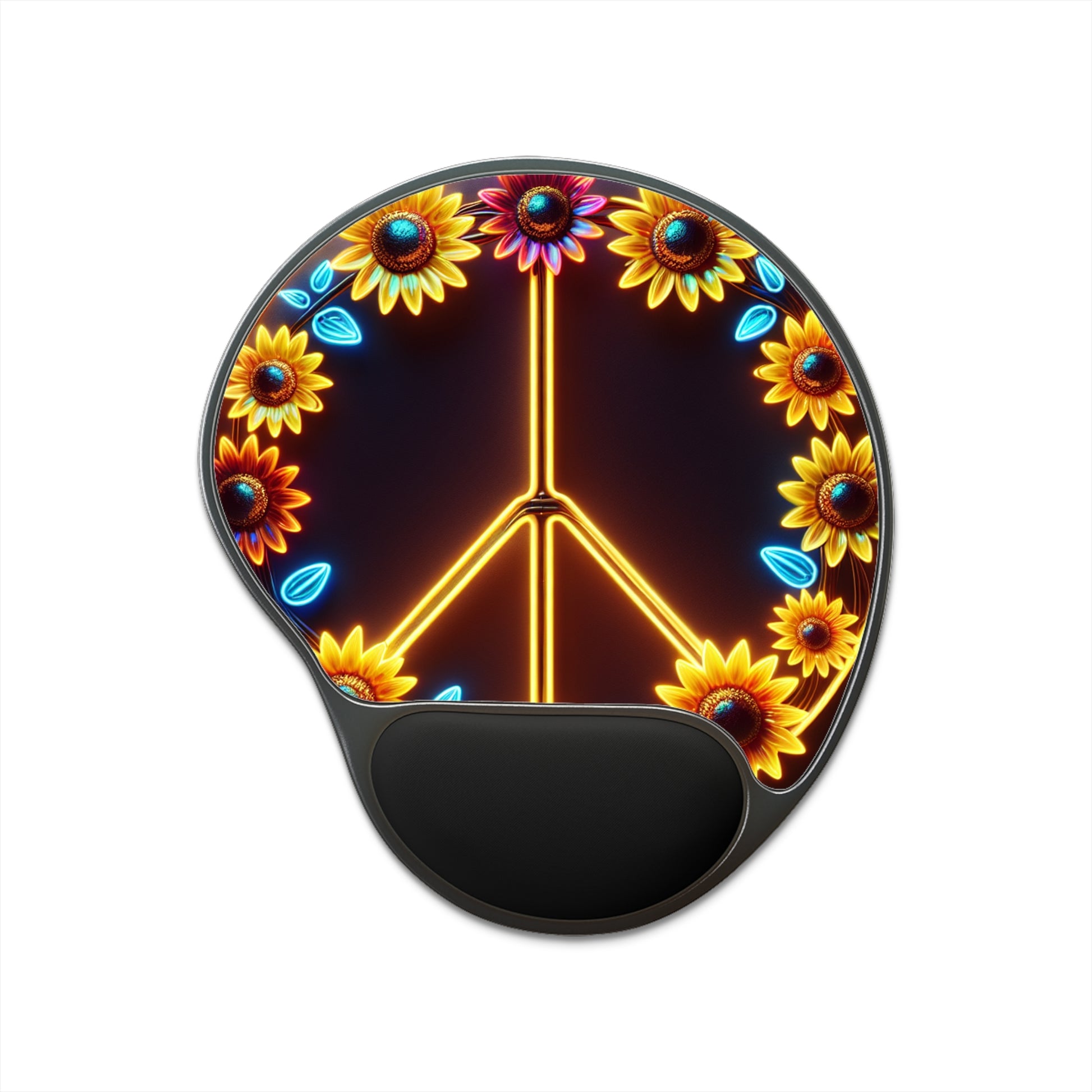 Sunflower Peace Sign Mouse Pad with Wrist Rest, Cute Desk Accessory, Office Gifts, Floral Decor, Computer Accessories