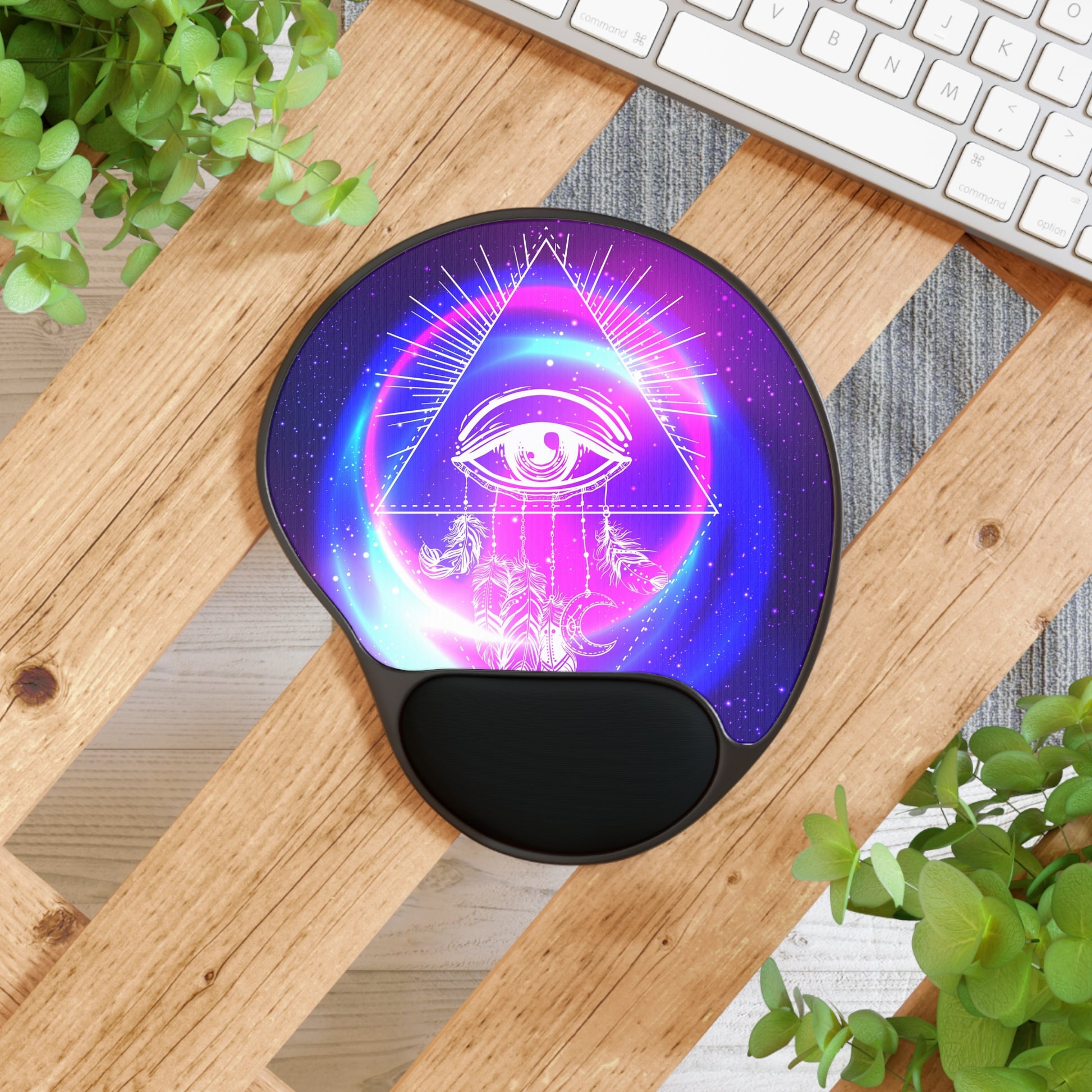 Cosmic Mouse Pad with Wrist Rest, Celestial Office Decor, Astrology Gift, Gamer Workspace Accessory, Purple Galaxy Design