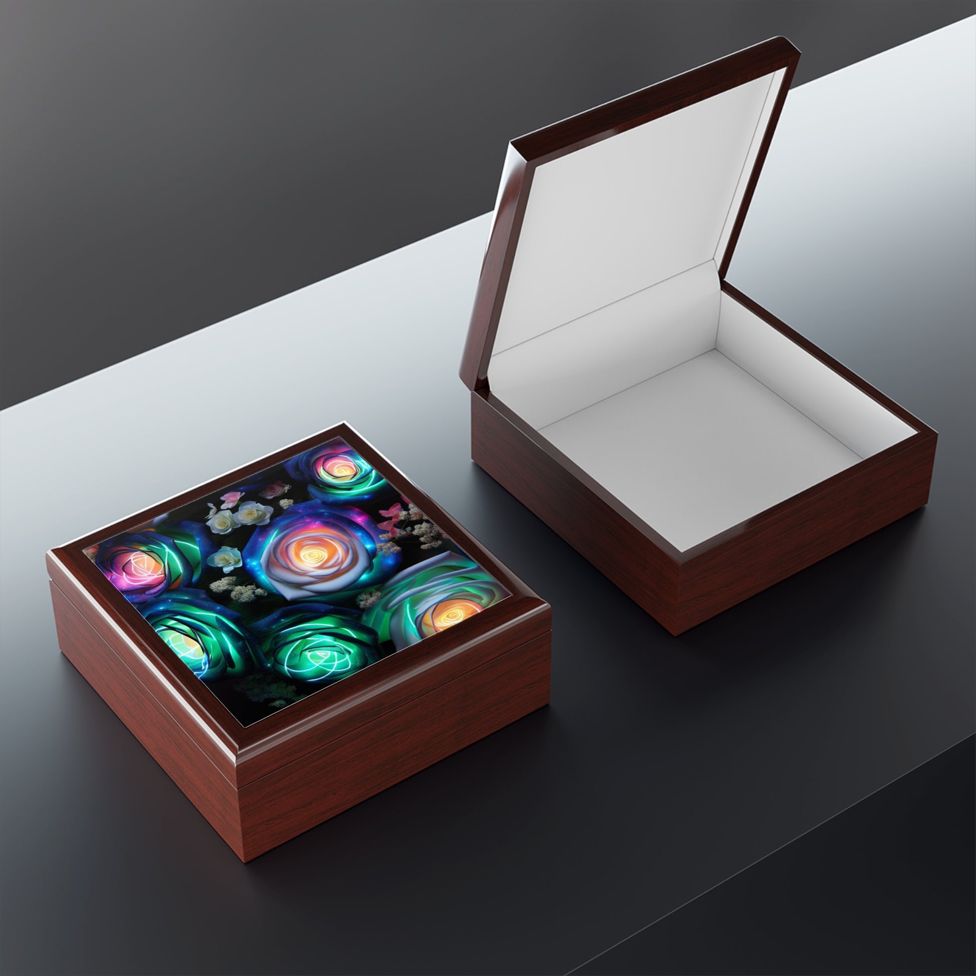 Colorful Floral Jewelry Box with LED Glow, Unique Gift for Her, Floral Keepsake Box, Jewelry Organizer, Women’s Gift, Wedding Gift