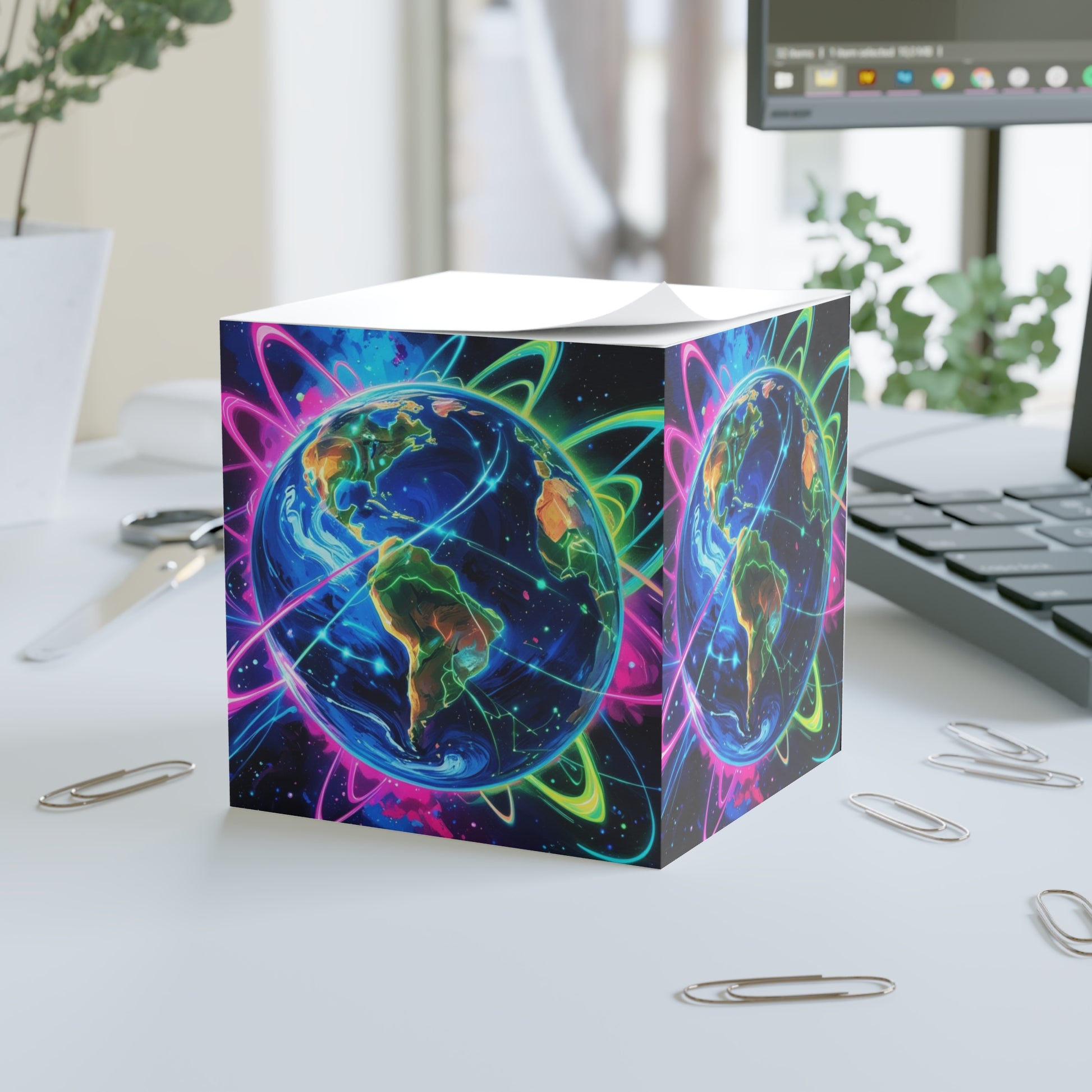 Neon Galaxy Note Cube - Cosmic Desk Decor, Office Organization, Colorful Stationery, Gift for Students, Astronaut Enthusiasts
