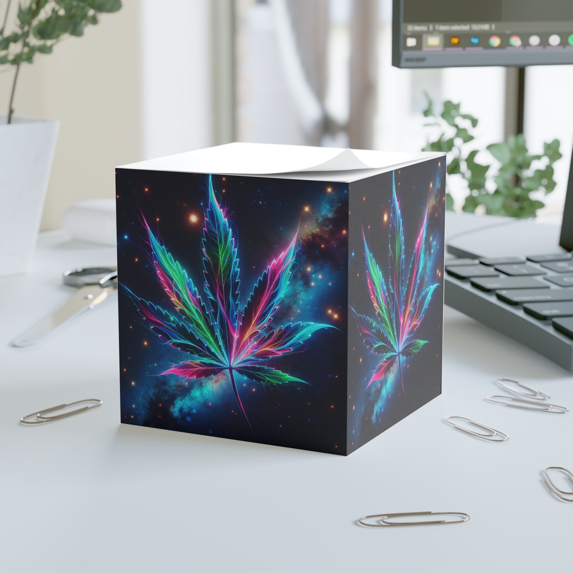 Colorful Cannabis Note Cube - Vibrant Desk Accessory, Sticky Pads for Thoughts, Organizer for Mindful Moments, Gift for Stoners, [...]