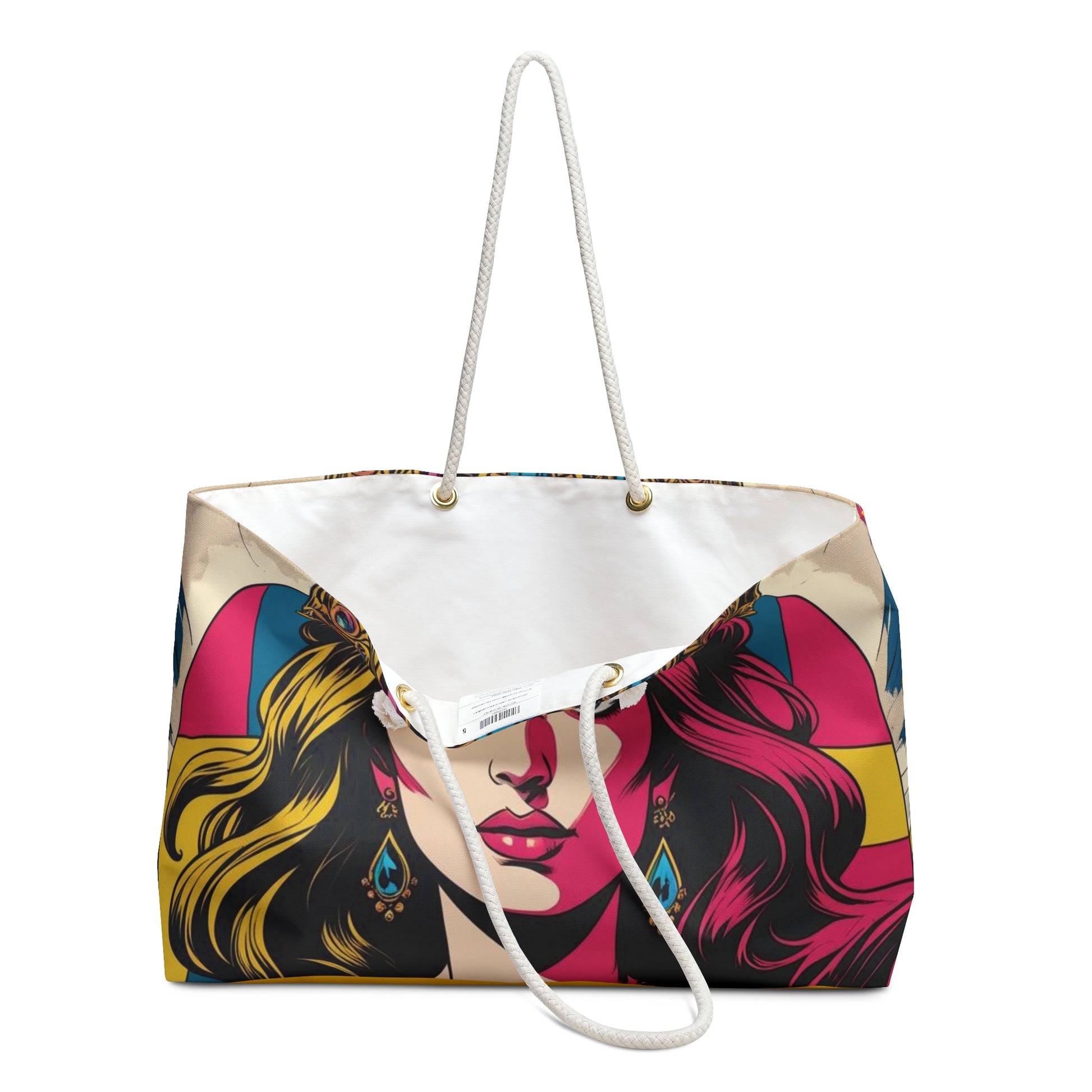 Stylish Canvas Weekender Bag with Colorful Iconic Design, Travel Tote, Gym Bag, Beach Bag, Overnight Bag, Gift for Her