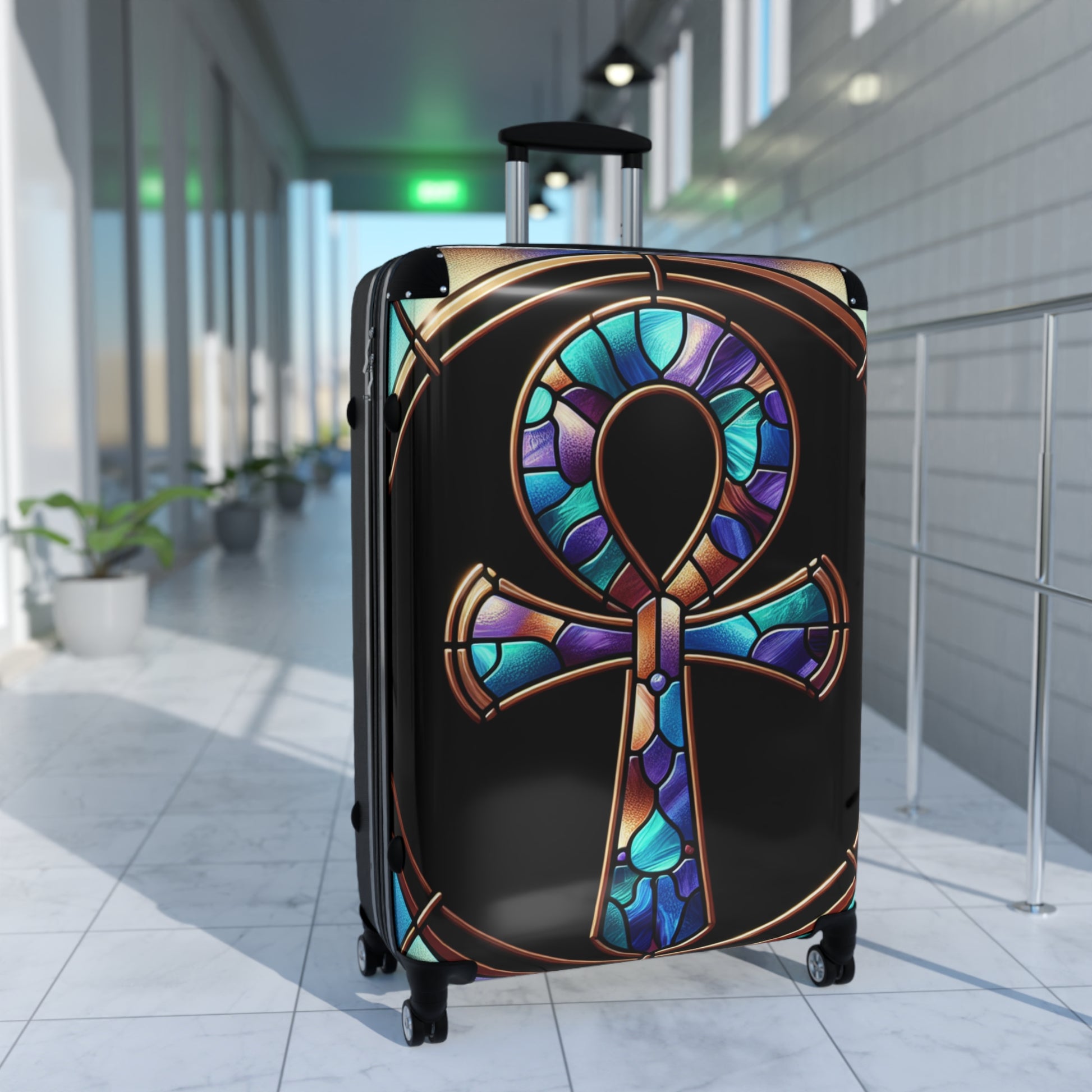 Vibrant Travel Suitcase with Ankh Design, Luggage for Vacation, Adventure, Unique Gift for Travelers, Summer Trips, Stylish Carry-On