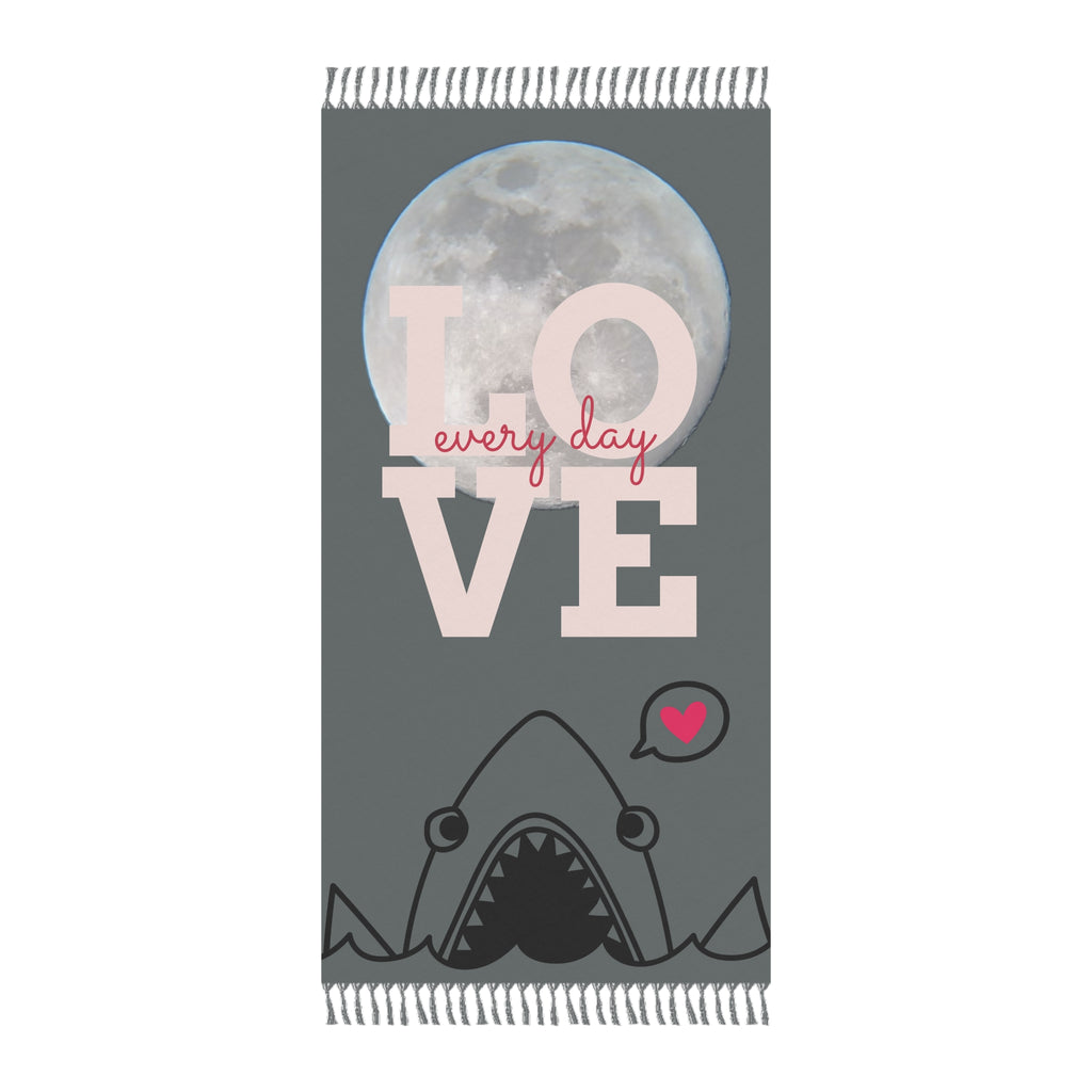 Shark Love Bite Beach Towel, Love & Moon Themed Boho Beach Vibes, Perfect for Summer, Love Every Day, Ideal for Picnics, Pool Parties, Gifts