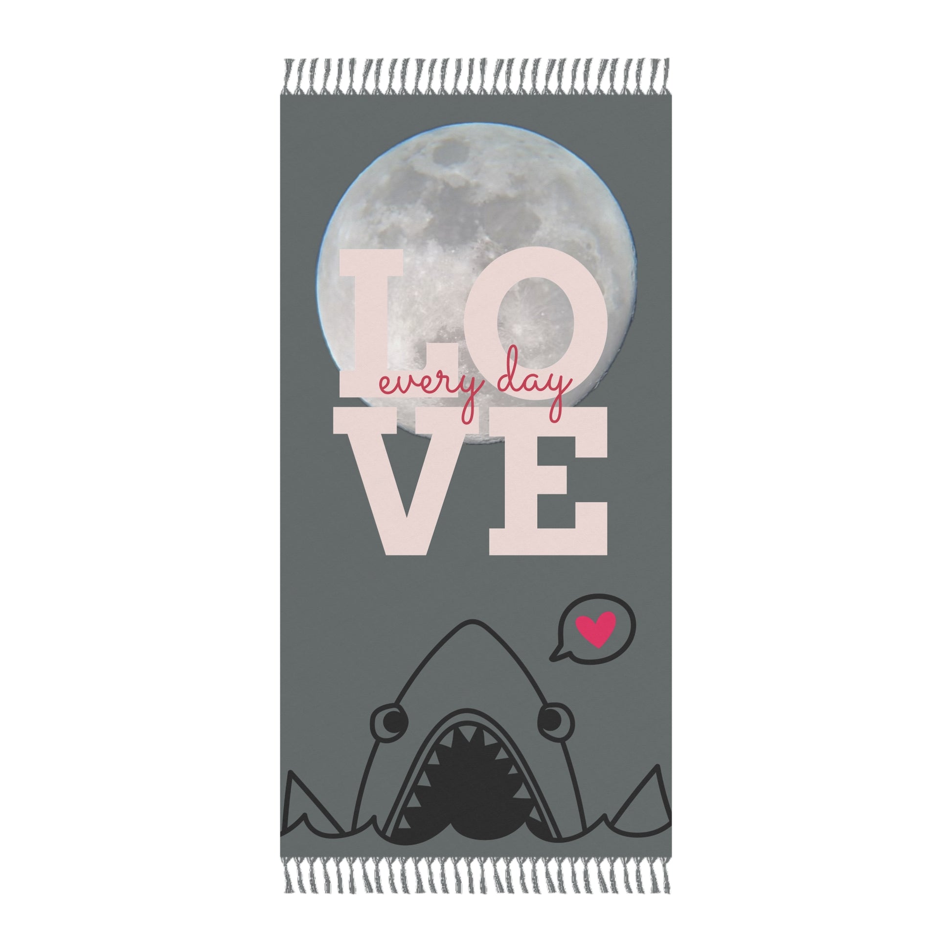 Shark Love Bite Beach Towel, Love & Moon Themed Boho Beach Vibes, Perfect for Summer, Love Every Day, Ideal for Picnics, Pool Parties, Gifts