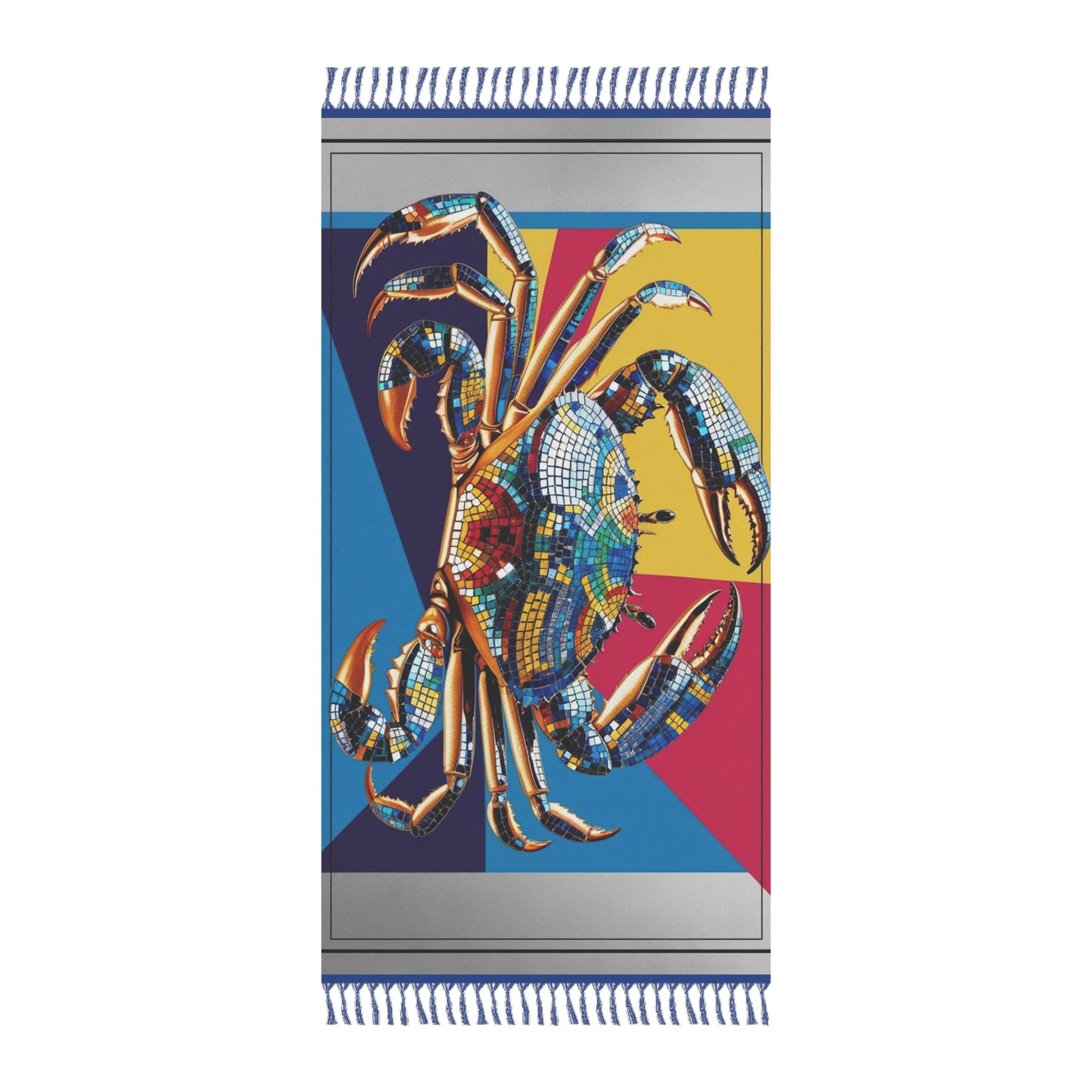 Boho Beach Towel with Colorful Pop Art Crab Design, Summer Essentials, Beach Day Gear, Gift for Ocean Lovers, Poolside Accessory