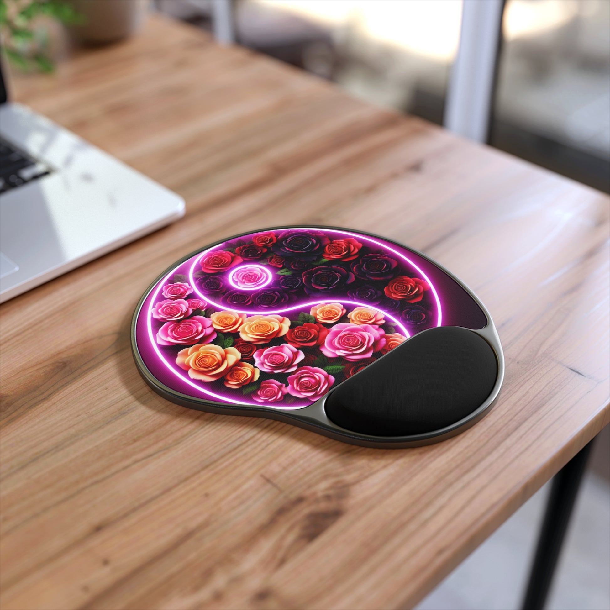 Floral Yin Yang Mouse Pad with Wrist Rest | Desk Accessory for Home Office, Gift for Gamers, Ergonomic Support, Unique Computer Accessories