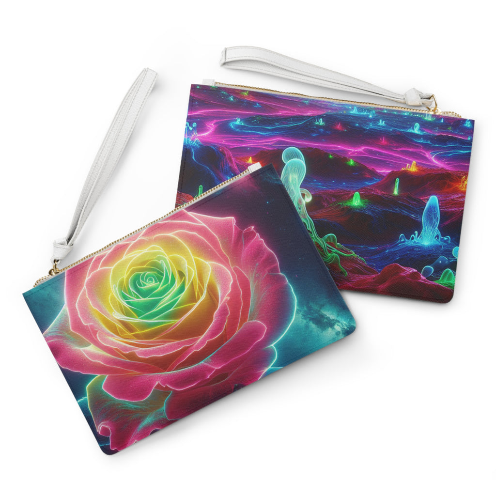 Colorful Clutch Bag, Neon Rose Clutch, Funky Purse, Festival Accessory, Vibrant Night Out Bag, Unique Gift