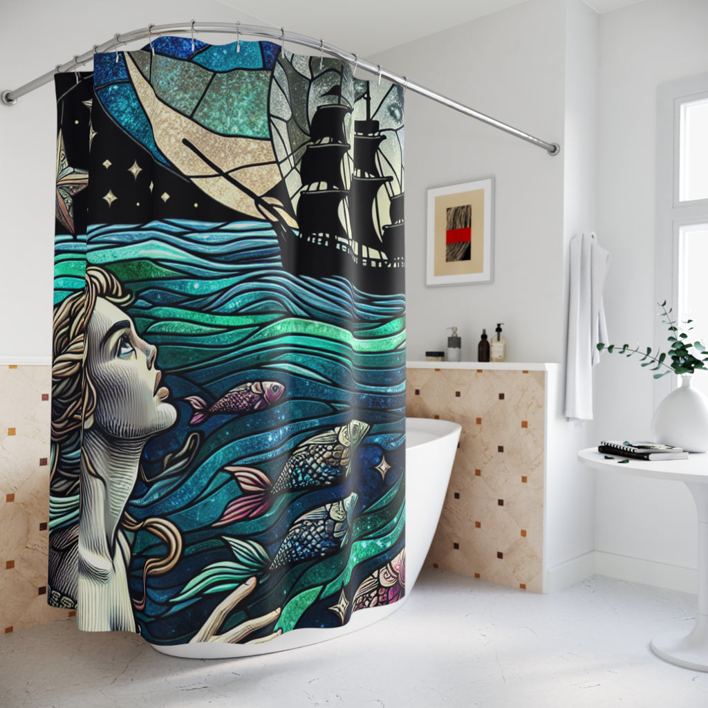 Shower Curtains, Unique Stained-glass Mermaid themed Shower Curtain, Unique Gift for Her