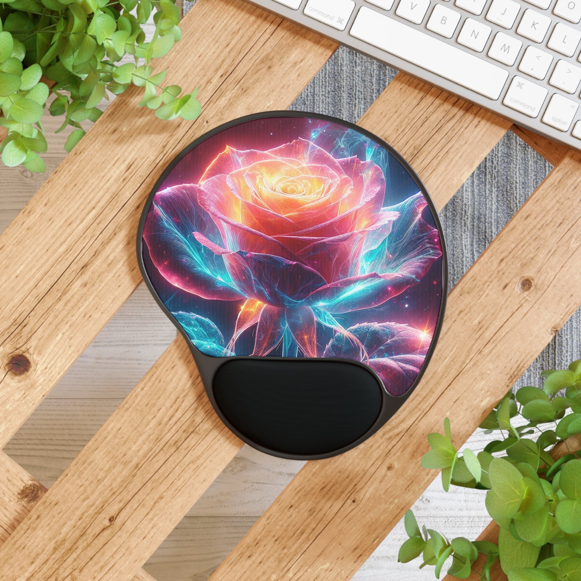 Vibrant Floral Mouse Pad with Wrist Rest | Ergonomic Desk Accessory, Gift for Gamers, Home Office, Rose Design, Computer Mouse Mat