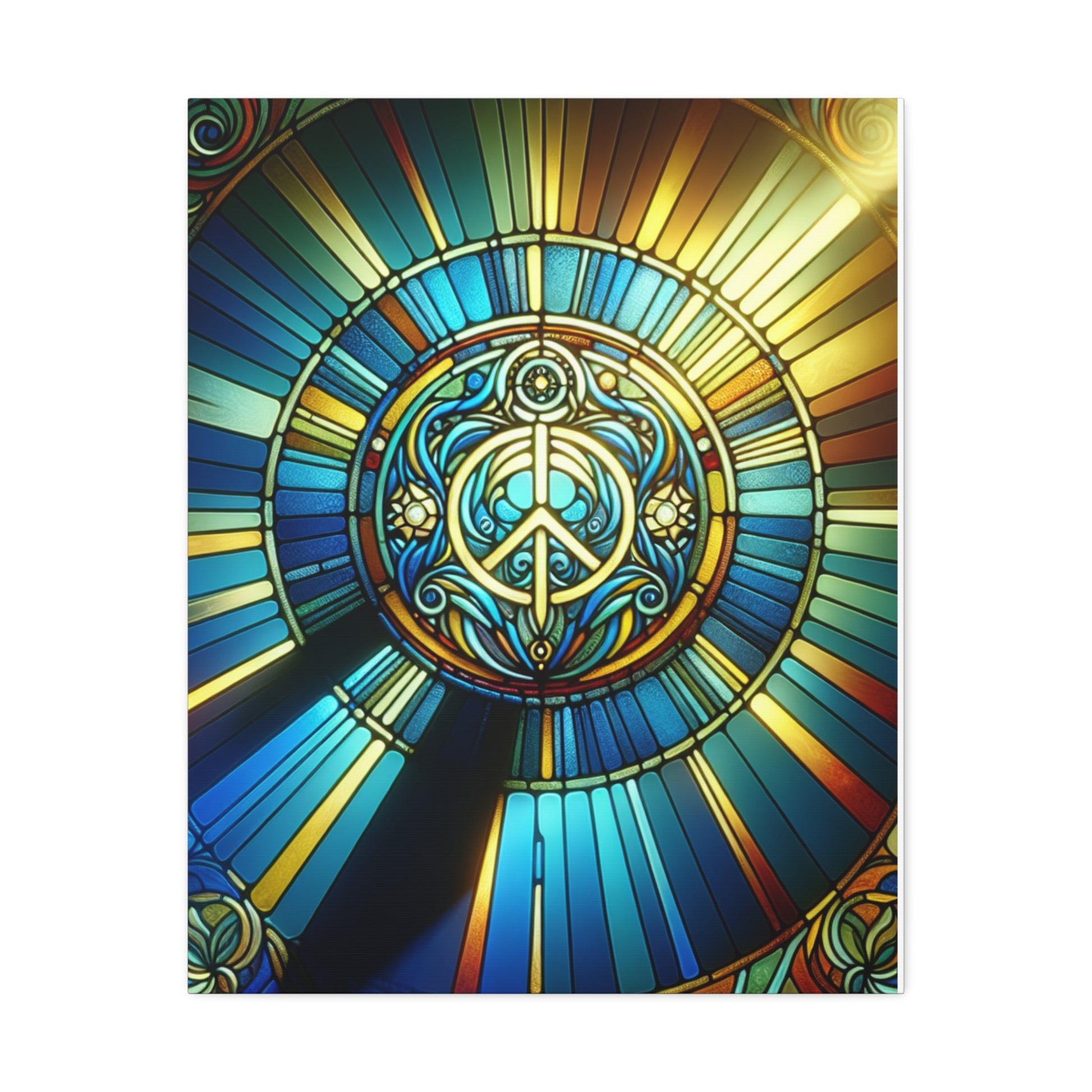 Stained Glass Peace Stretched Canvas Art, Colorful Wall Décor, Boho Living Room, Spiritual Gift, Home Decoration, Unique Artwork
