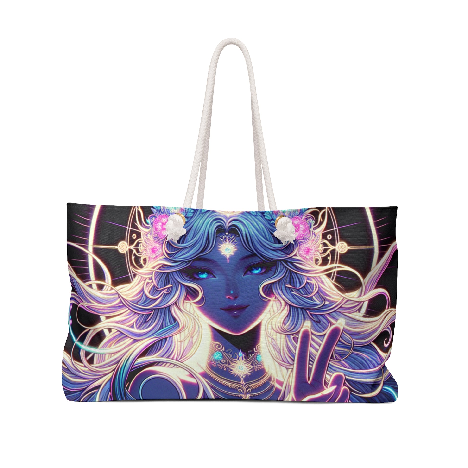 Mystical Goddess Weekender Bag | Boho Travel Tote, Artsy Beach Bag, Overnight Luggage, Spiritual Carryall, Unique Gift for Anime Lovers