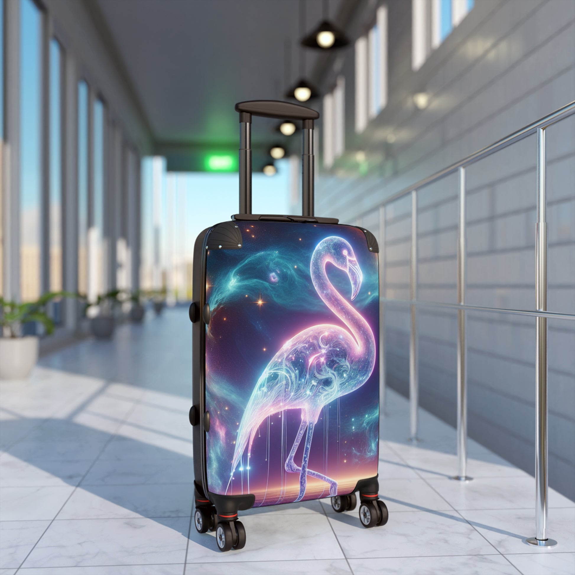 Neon Flamingo Suitcase - Travel Luggage, Stylish Carry-On, Summer Vacation Gear, Unique Gift for Travelers, Trendy Airport Accessory