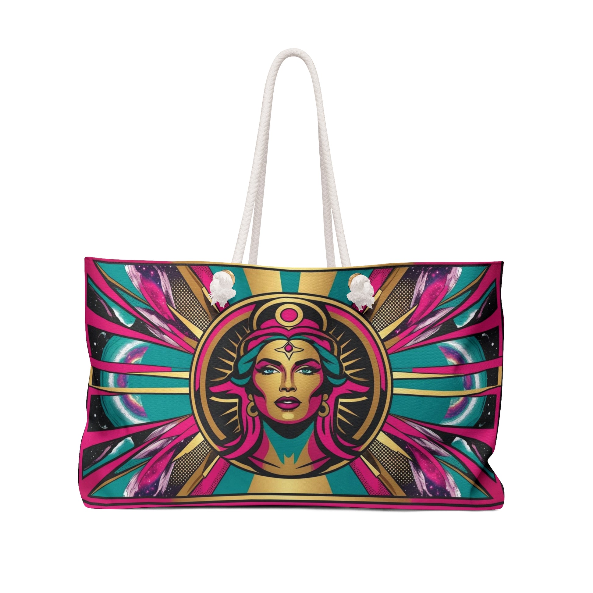 Divine Feminine Boho Cosmic-Chic Weekender Bag, Vibrant Pop art Travel Tote, Beach Bag, Yoga Bag, Gift for Her, Festival Accessory
