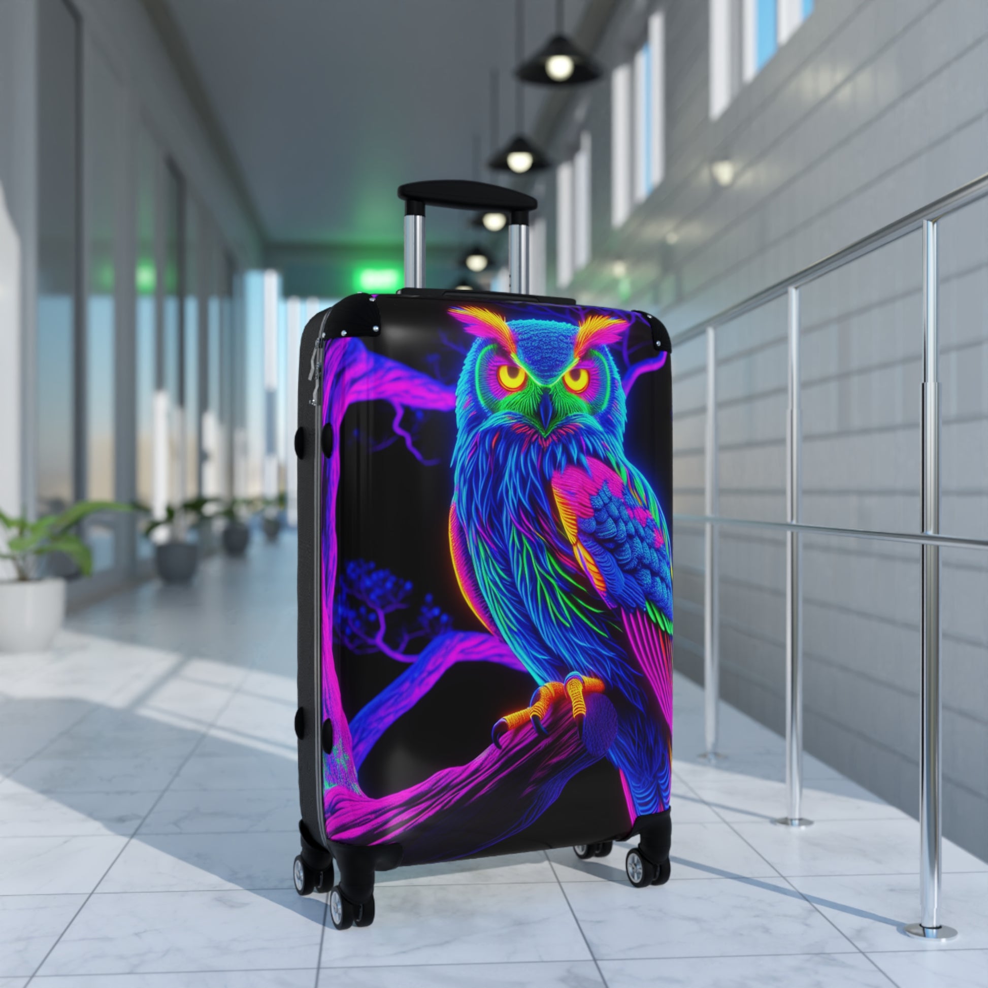 Colorful Owl Suitcase, Luggage, Travel Bag, Vacation Gear, Unique Travel Accessory, Trendy Baggage, Fun Gifts for Travelers