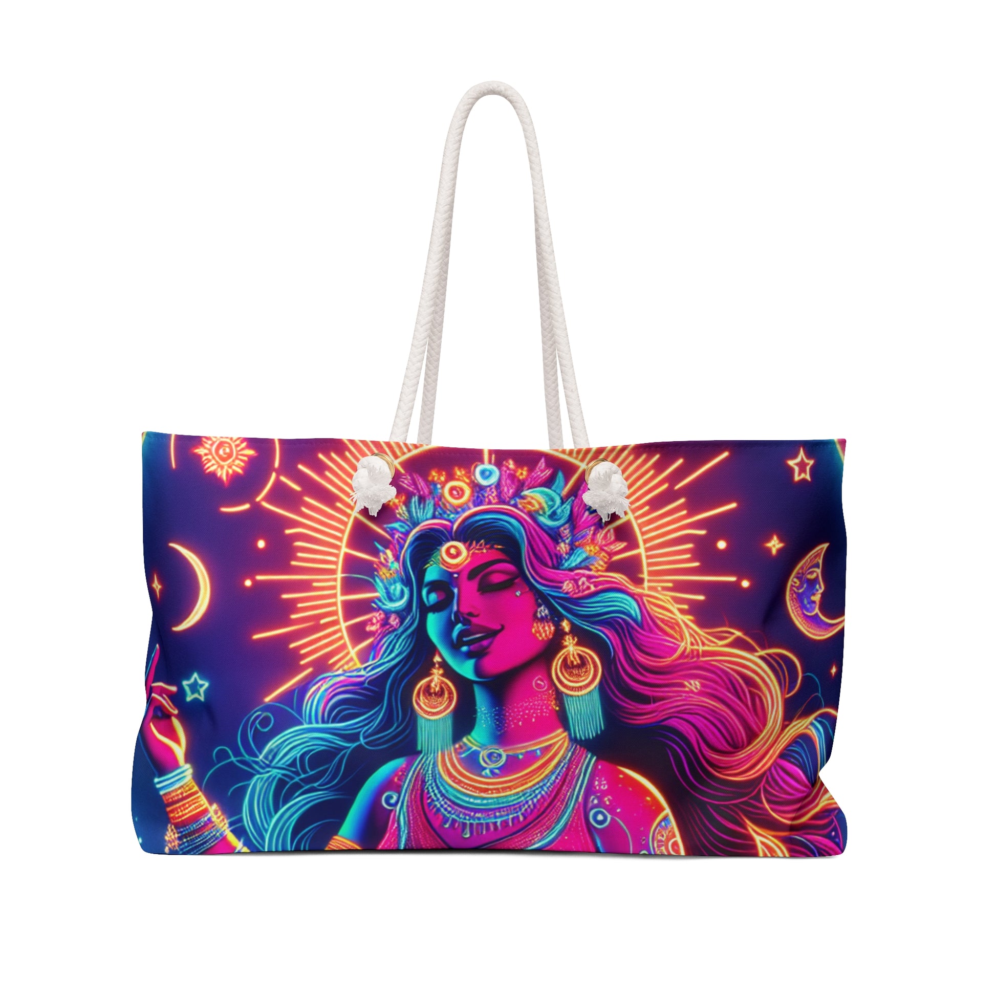 Vibrant Goddess Weekender Bag, Boho Travel Tote, Colorful Beach Bag, Festival Weekender, Yoga Retreat Accessory