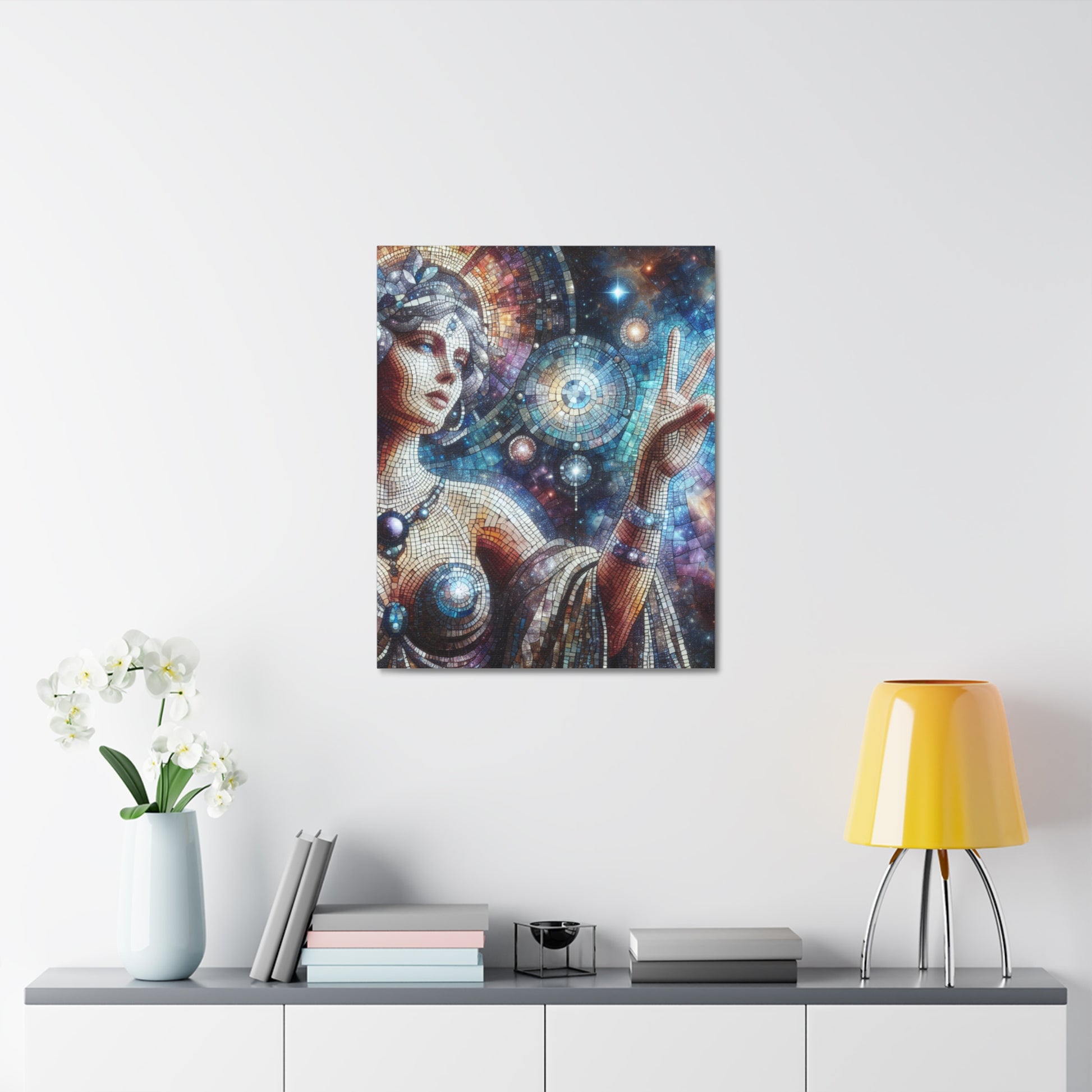 Celestial Mosaic Art Canvas, Decorative Wall Artwork, Home Decor, Spiritual Gift, Unique Living Room Accent