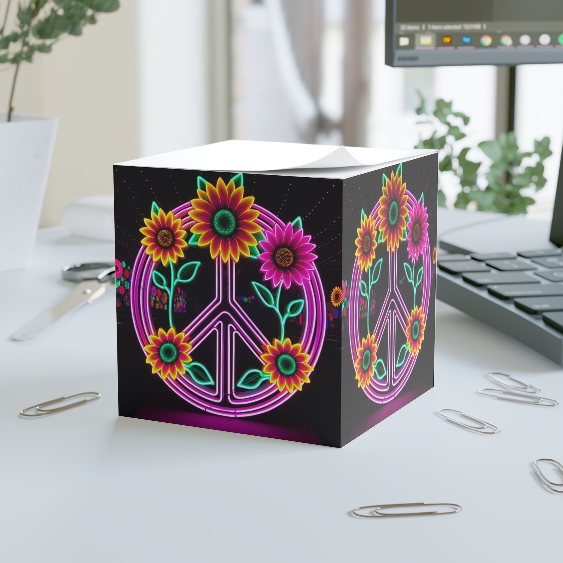 Colorful Peace Sign Note Cube, Vibrant Stationery, Gift for Friends, Home Office Decor, Inspirational Desk Accessory