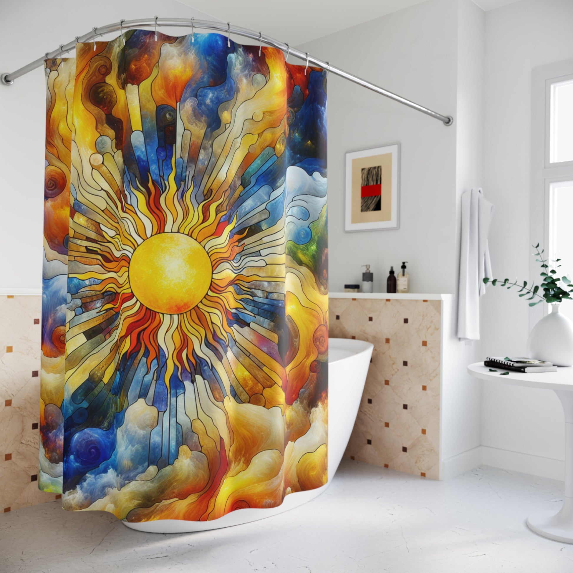 Vibrant Sunburst Shower Curtain - Brighten Your Bathroom, Boho Decor, Gift for Sun Lovers, Artistic Home Decor, Summer Vibes