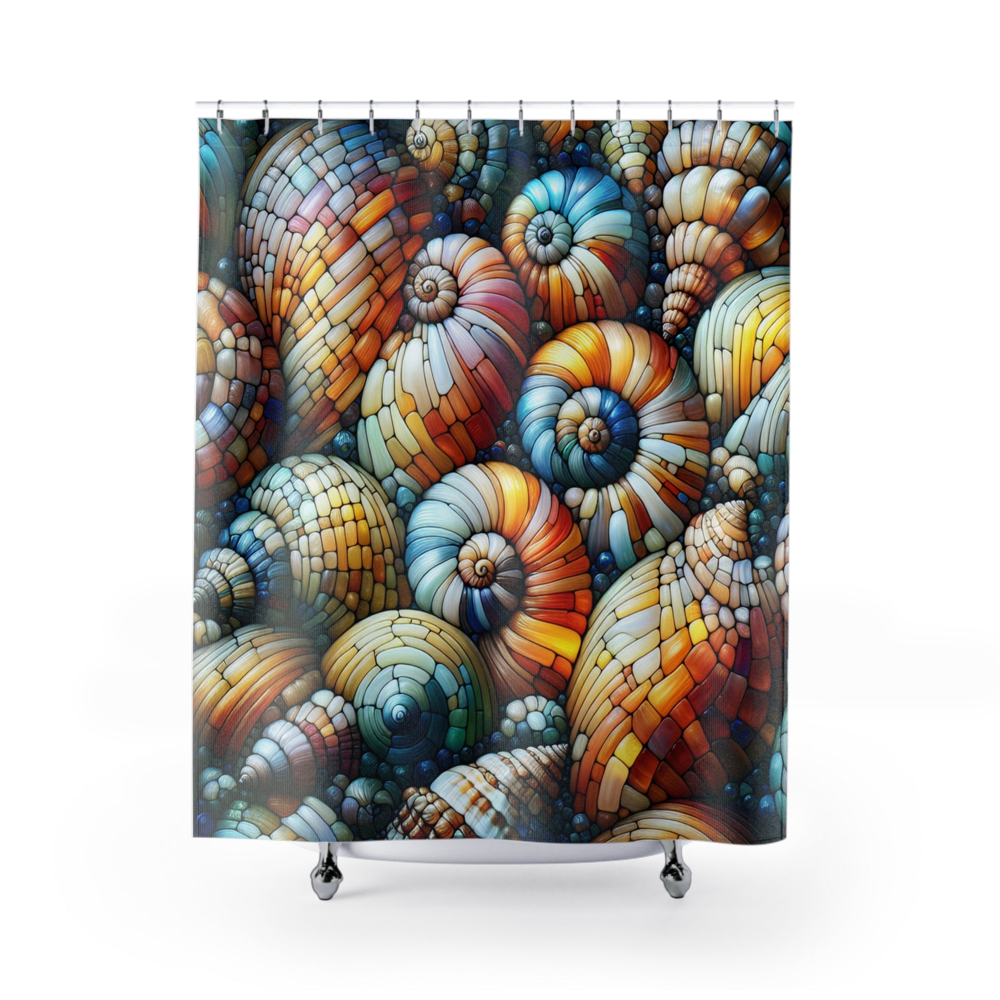 Colorful Seashell Shower Curtain, Ocean Decor, Bathroom Accessories, Nautical Theme, Coastal Home Decor, Beach House Gift