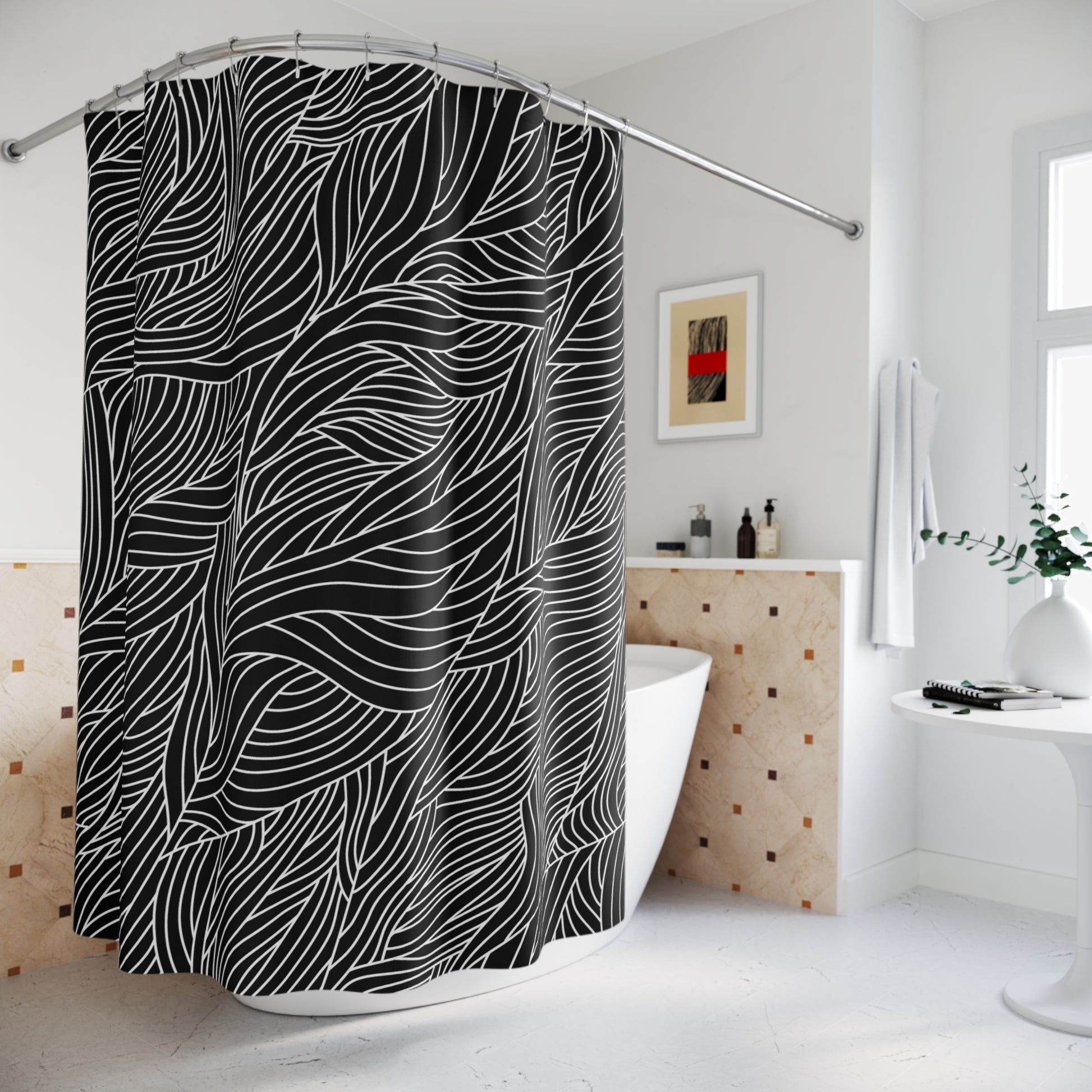 Chic Abstract Shower Curtain, Modern Home Decor, Bathroom Accessory, Gift for Her, Minimalist Style, Leaf Pattern Design