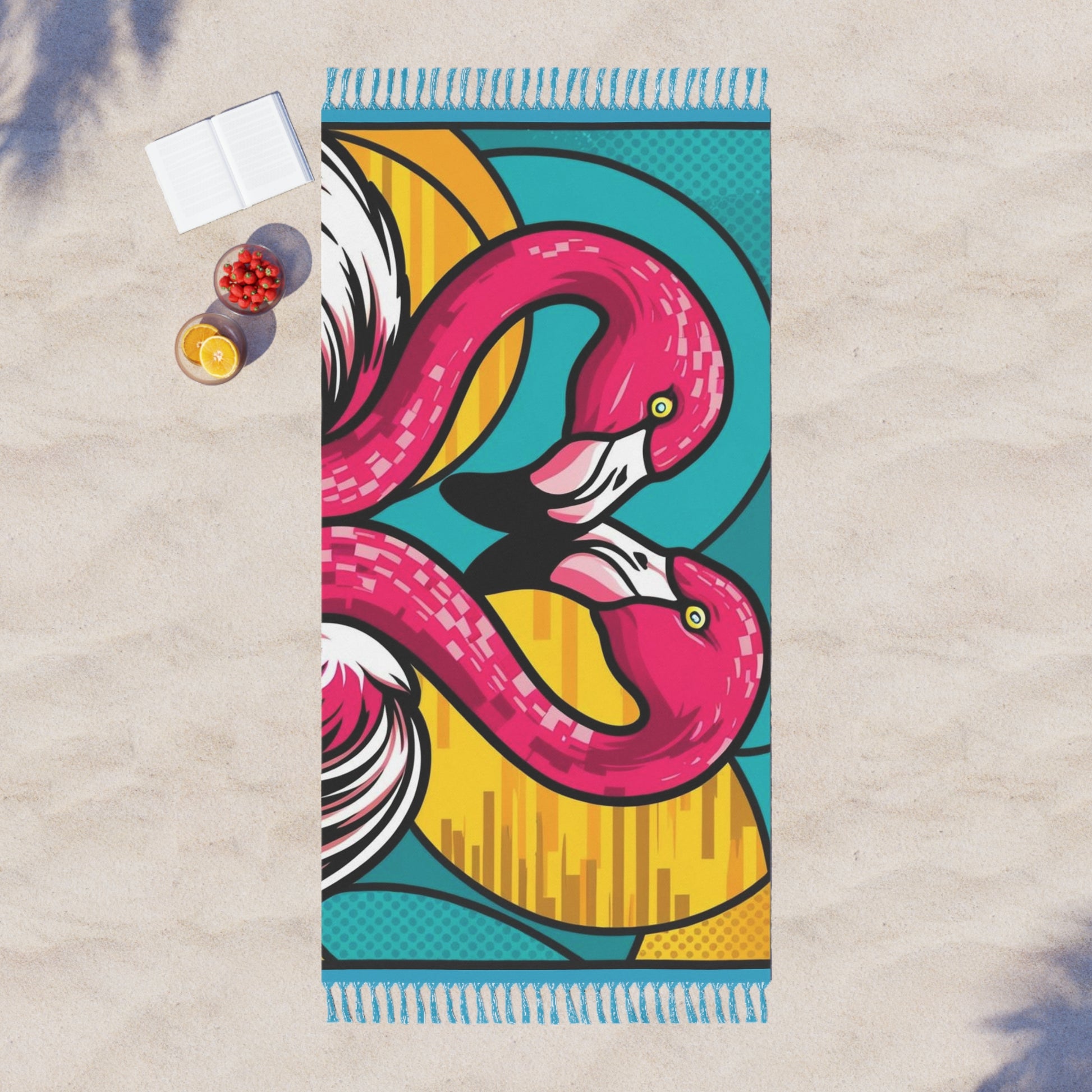Boho Beach Towel with Flamingos, Summer Vibes, Beach Day Essential, Vacation Accessory, Poolside Chic, Bohemian Decor