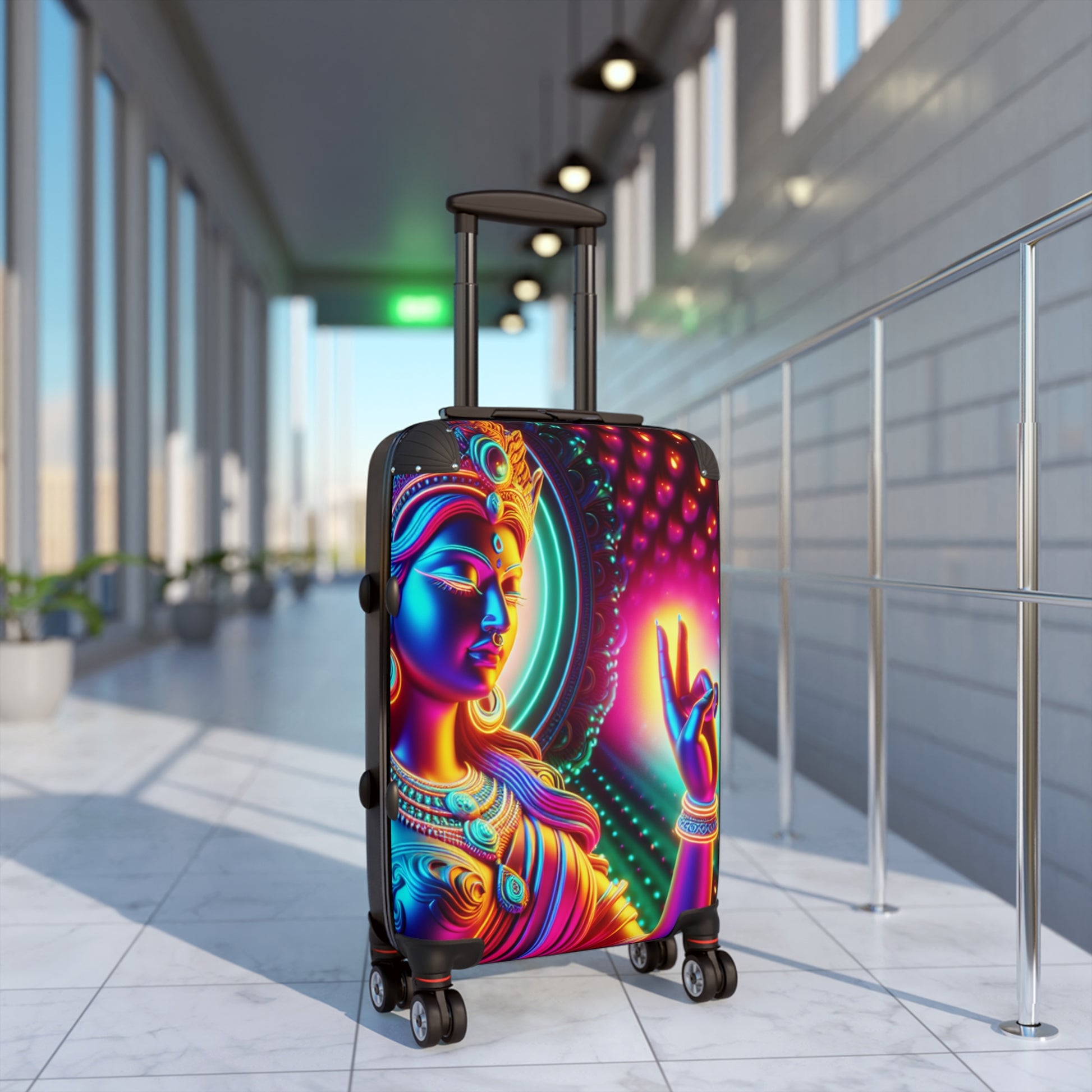 Colorful Buddha Suitcase, Travel Gear for Spiritual Seekers, Vibrant Luggage for Mindful Travelers, Gifts for Yogis, Boho Travel Accessories
