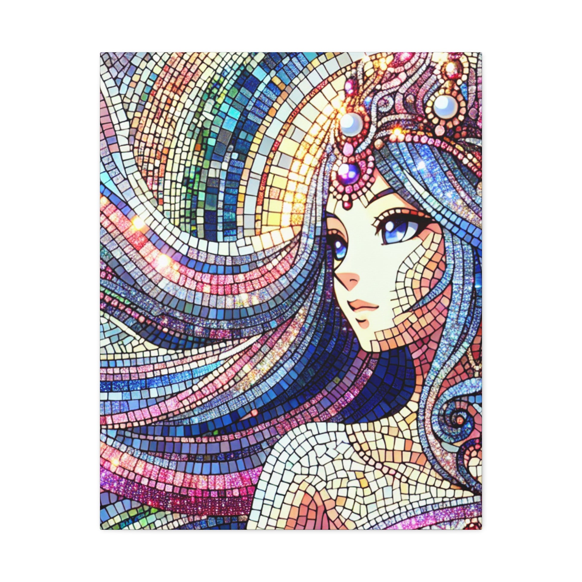 Enchanting Mosaic Art Canvas, Colorful Wall Decor, Boho Anime Home Accent, Gift for Art Lovers, Unique Housewarming Present