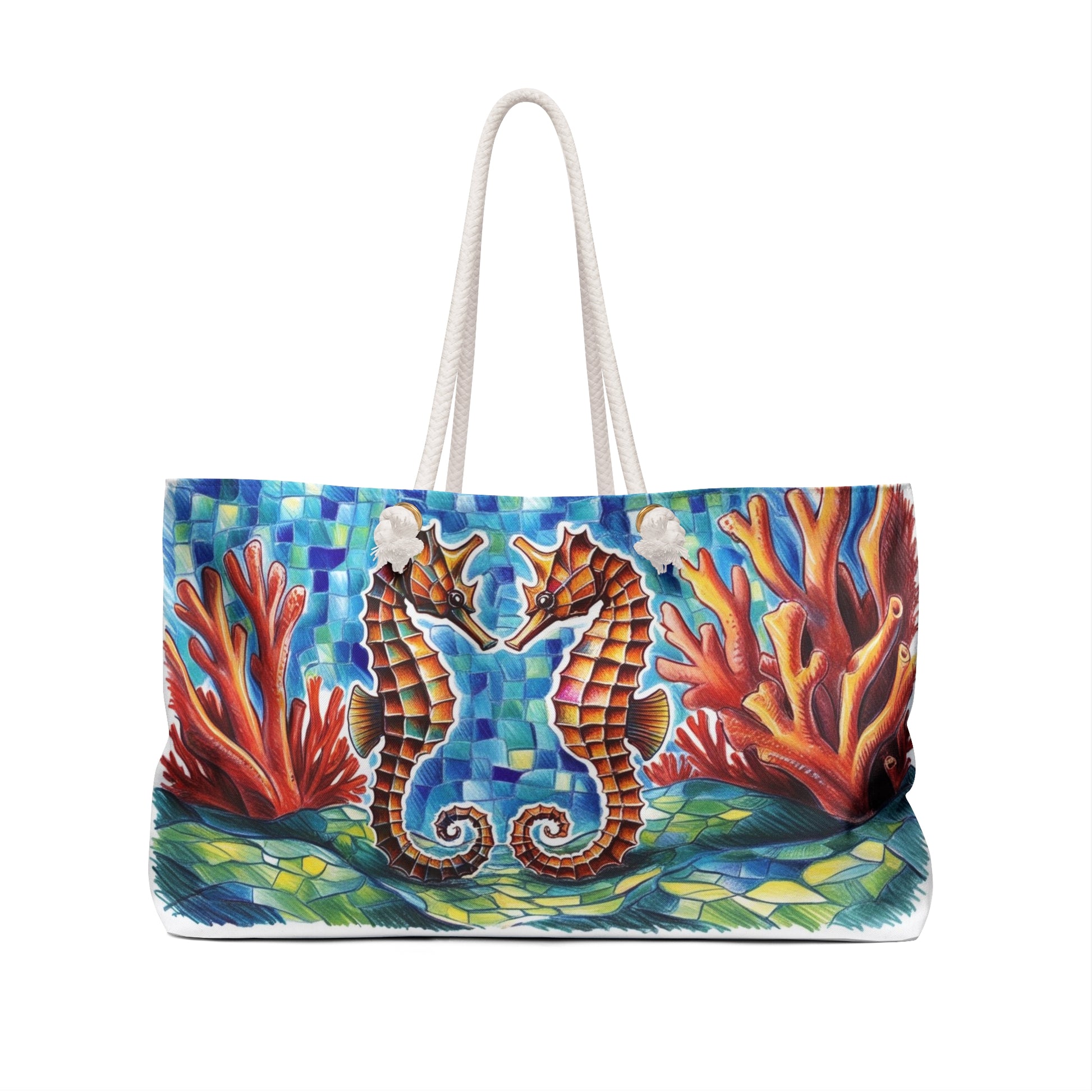 Seahorse Art Weekender Bag, Beach Travel Tote, Ocean Vibes Bag, Gift for Nature Lovers, Poolside Essential