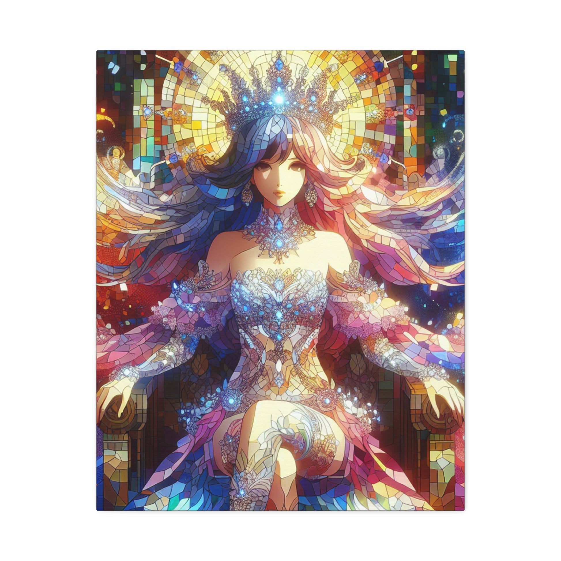 Stunning Stretched Canvas Art - Colorful Fantasy Wall Decor, Unique Home Decoration, Gift for Art Lovers, Vibrant Mosaic Anime Artwork