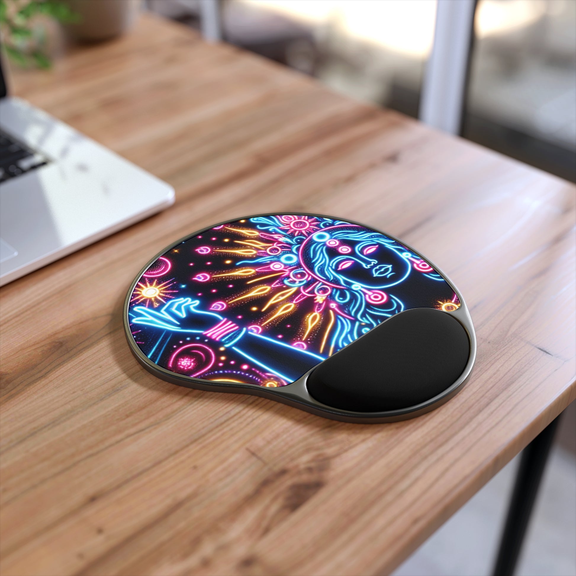 Neon Goddess Mouse Pad, Artistic Wrist Rest for Office Decor, Computer Accessory, Gift for Tech Lovers, Vibrant Workspace