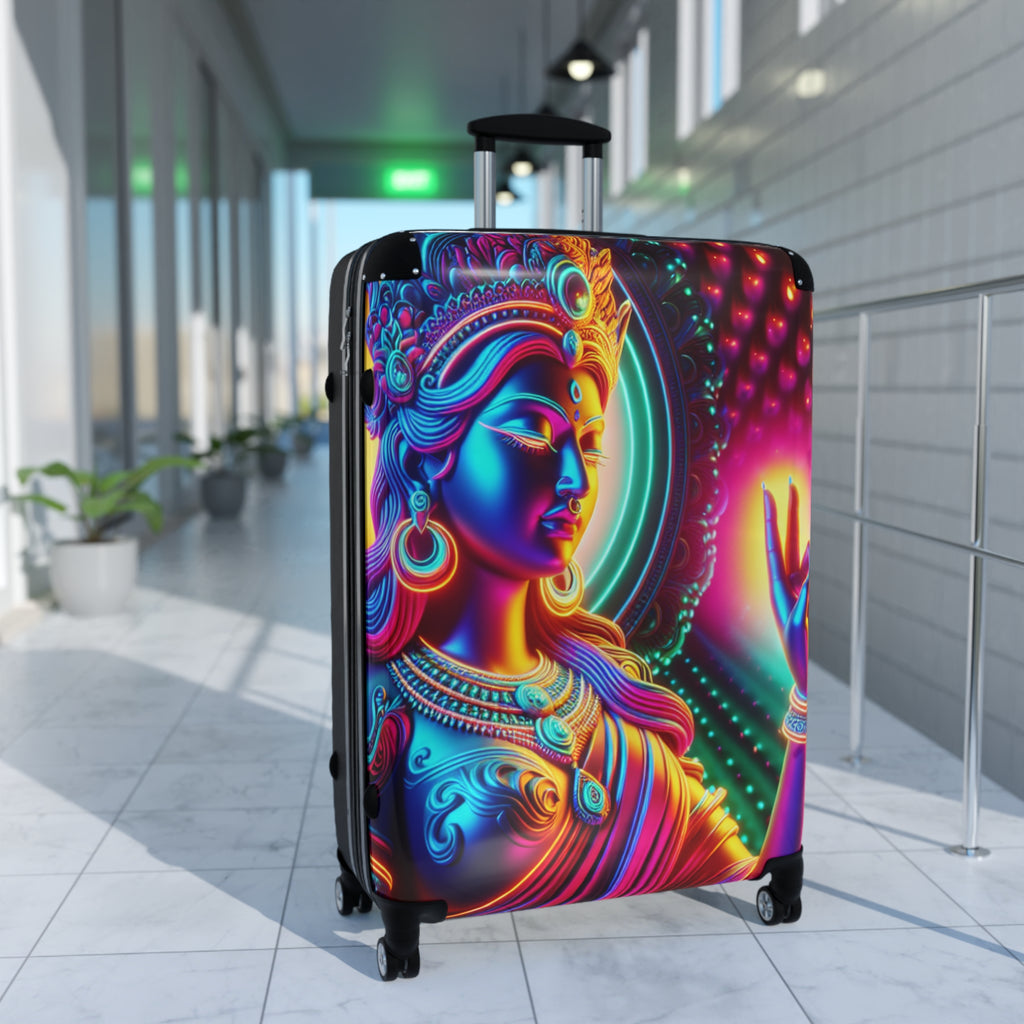 Vibrant Goddess Suitcase, Colorful Luggage, Travel Bag, Bohemian Carry-On, Festival Gear, Vacation Essentials, Unique Travel Accessory