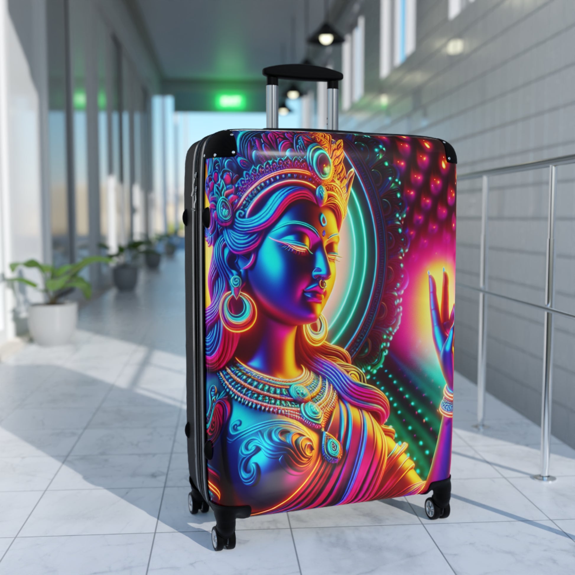 Vibrant Goddess Suitcase, Colorful Luggage, Travel Bag, Bohemian Carry-On, Festival Gear, Vacation Essentials, Unique Travel Accessory