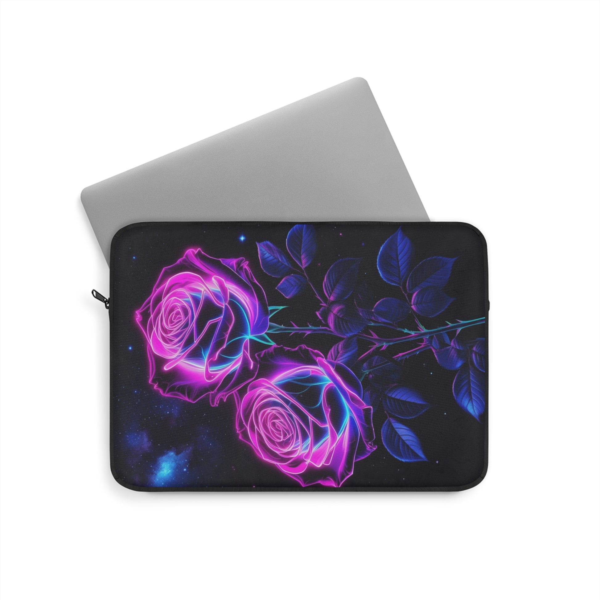 Neon Rose Laptop Sleeve | Floral Tech Case, Gift for Teal Aesthetic, Computer Bag, Stylish Cover, Galatic Laptop Protector