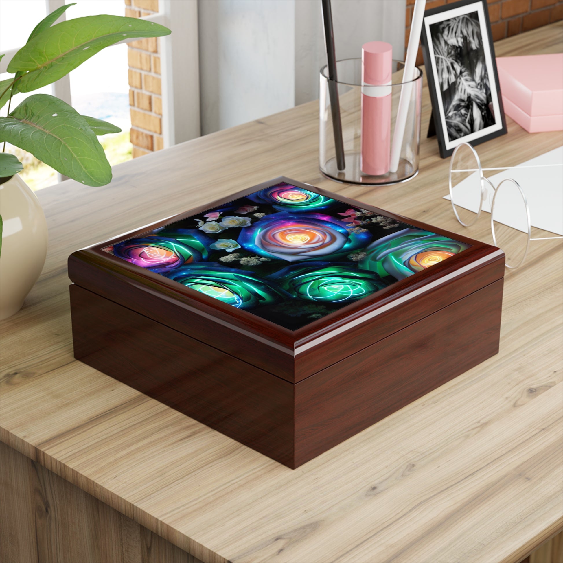 Colorful Floral Jewelry Box with LED Glow, Unique Gift for Her, Floral Keepsake Box, Jewelry Organizer, Women’s Gift, Wedding Gift