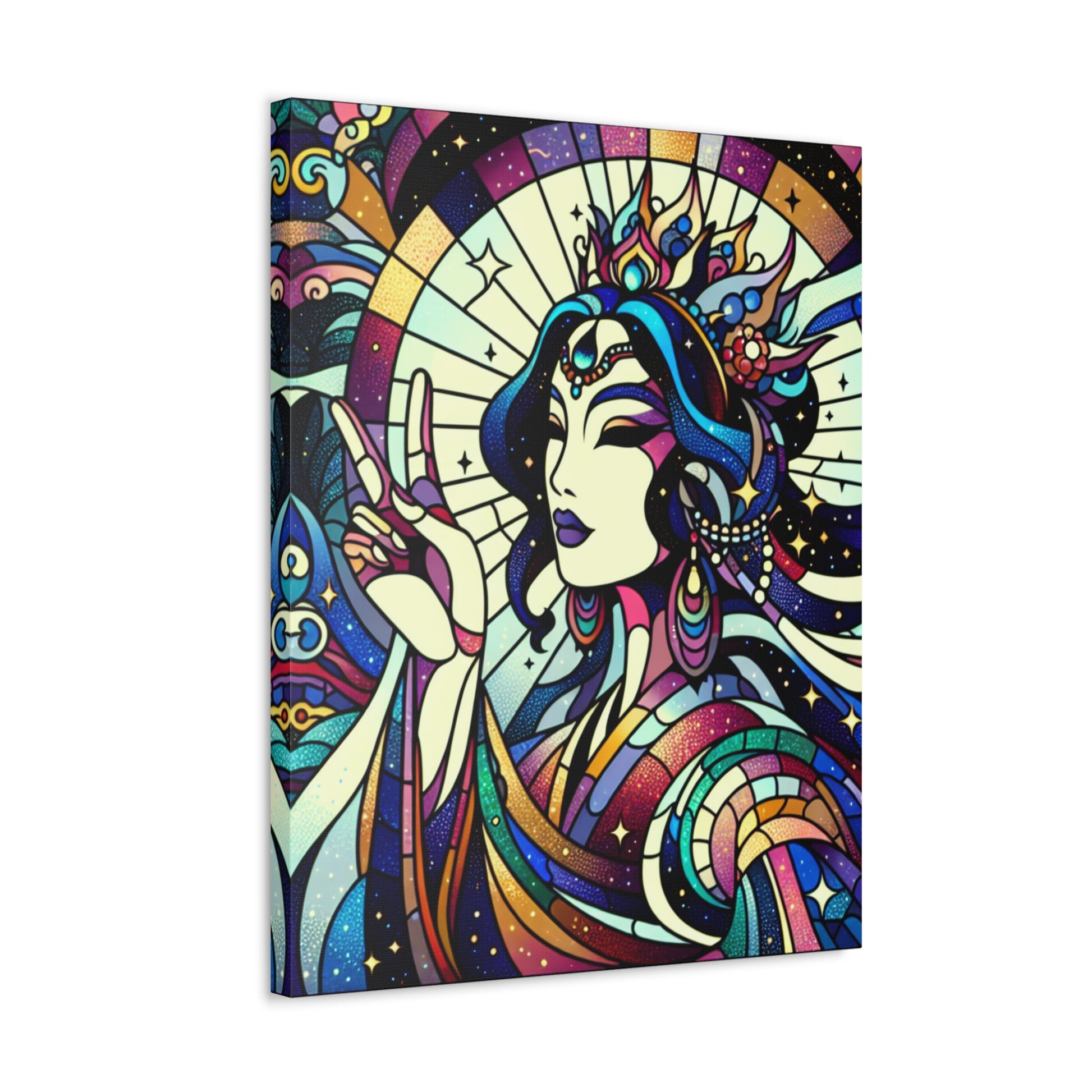 Artistic Stretched Canvas Wall Décor - Colorful Stained Glass Woman, Home Decor, Gift, Wall Art, Bohemian Decor, Art Piece