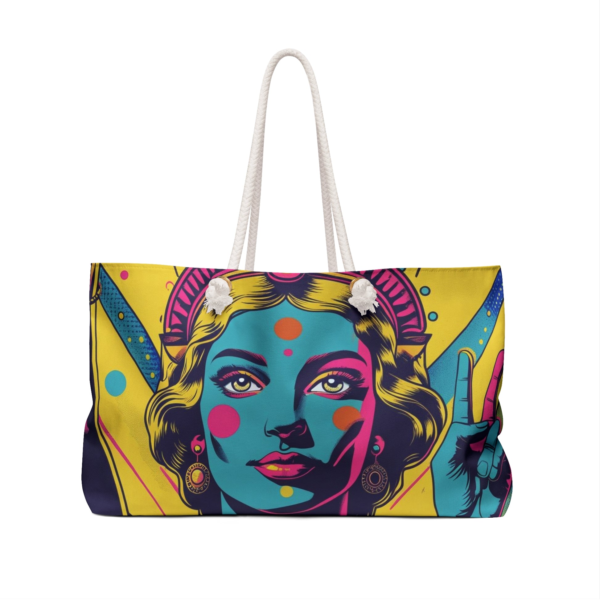 Colorful Retro Goddess Weekender Bag, Bohemian Tote for Travel, Beach Bag, Yoga Bag, Gift for Her