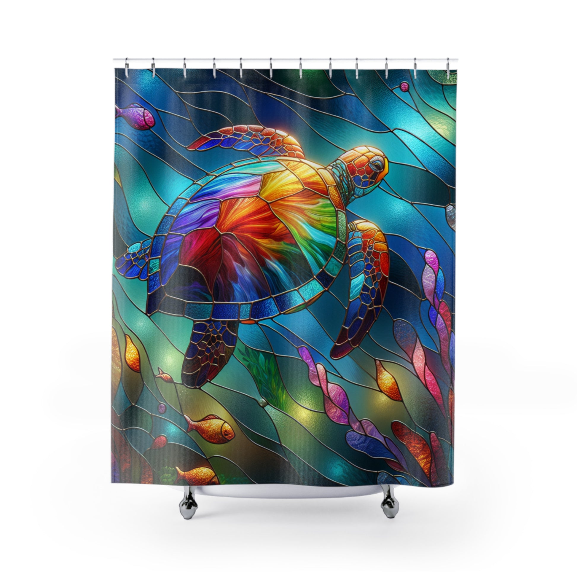 Vibrant Sea Turtle Shower Curtain - Colorful Ocean Decor, Bathroom Accessory, Coastal Home Style, Beach House Gift, Nature-Inspired Design