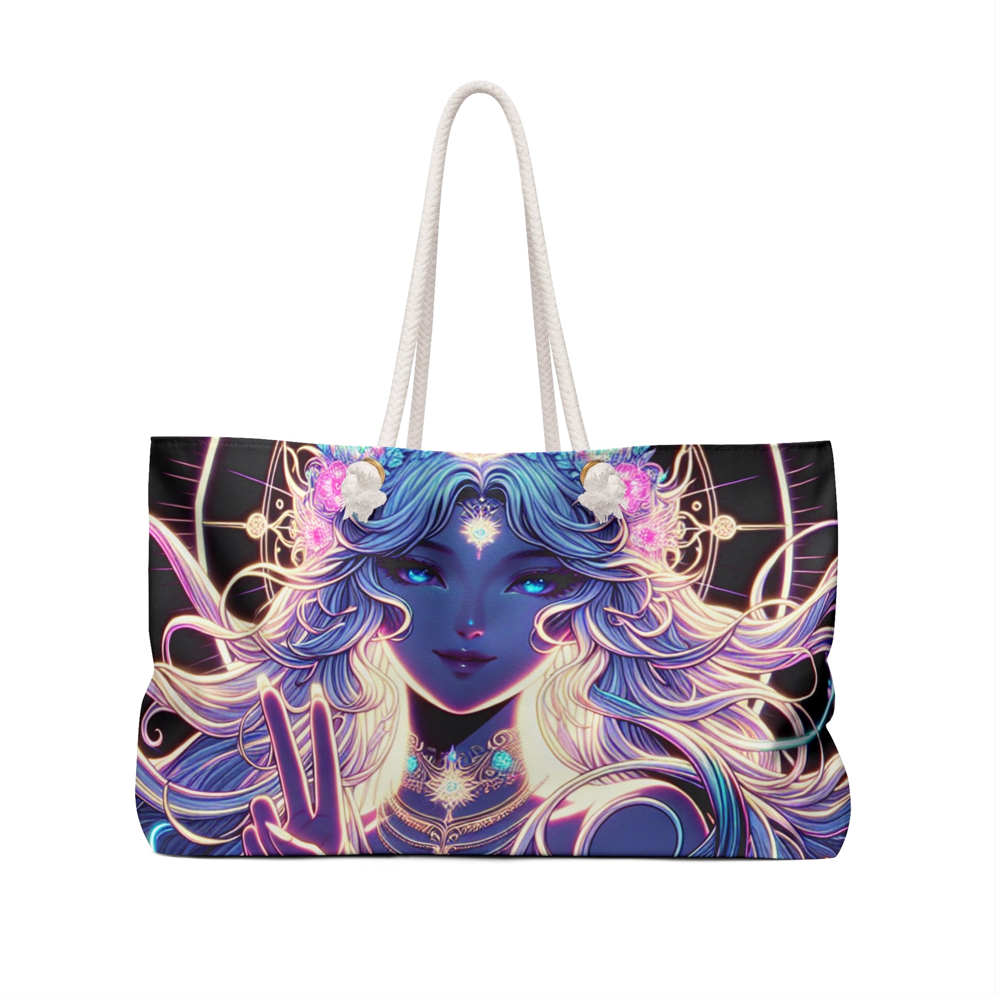 Mystical Goddess Weekender Bag | Boho Travel Tote, Artsy Beach Bag, Overnight Luggage, Spiritual Carryall, Unique Gift for Anime Lovers