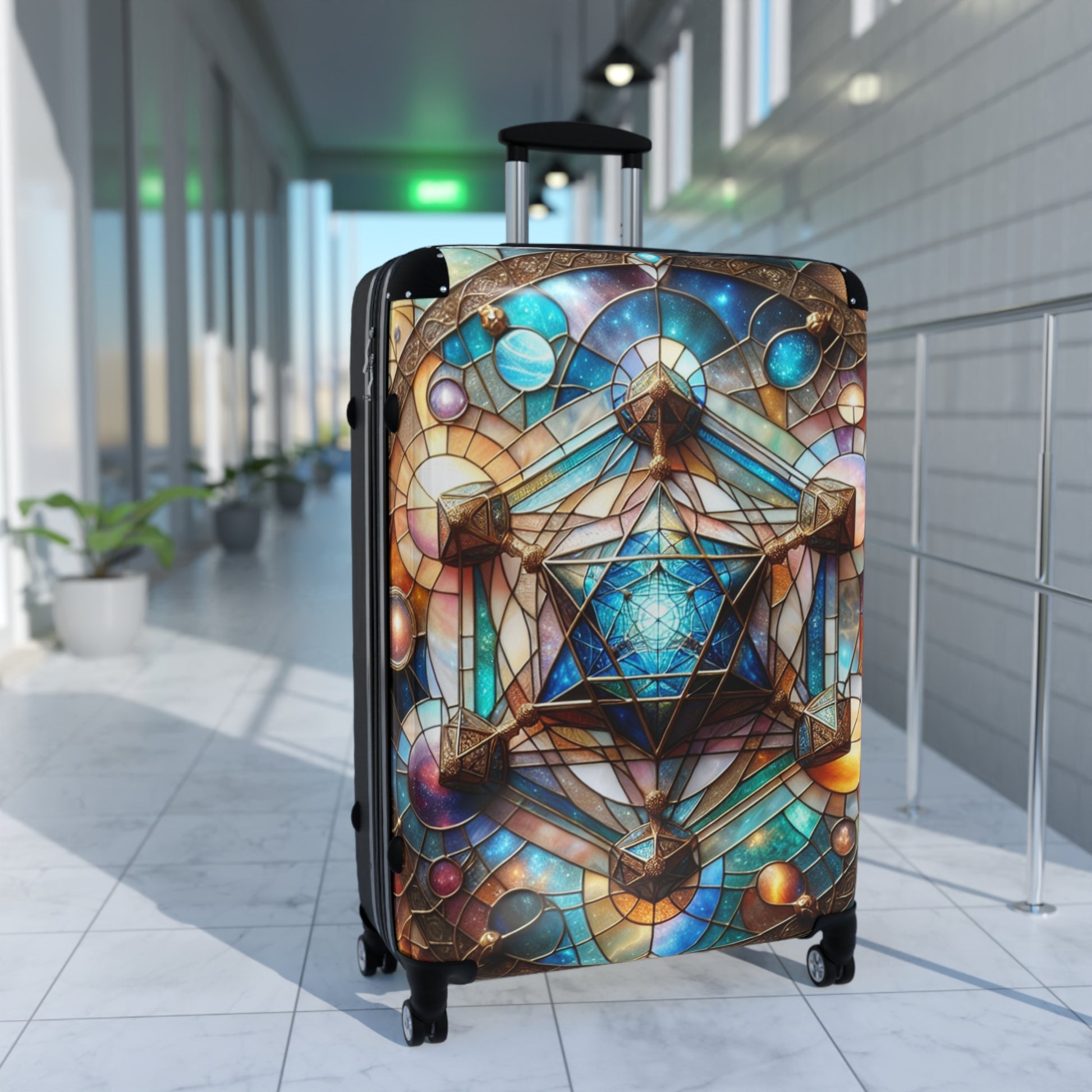 Colorful Travel Suitcase with Stained Glass Design, Bohemian Luggage, Unique Carry-On Bag for Travelers, Vacation Essentials, [...]