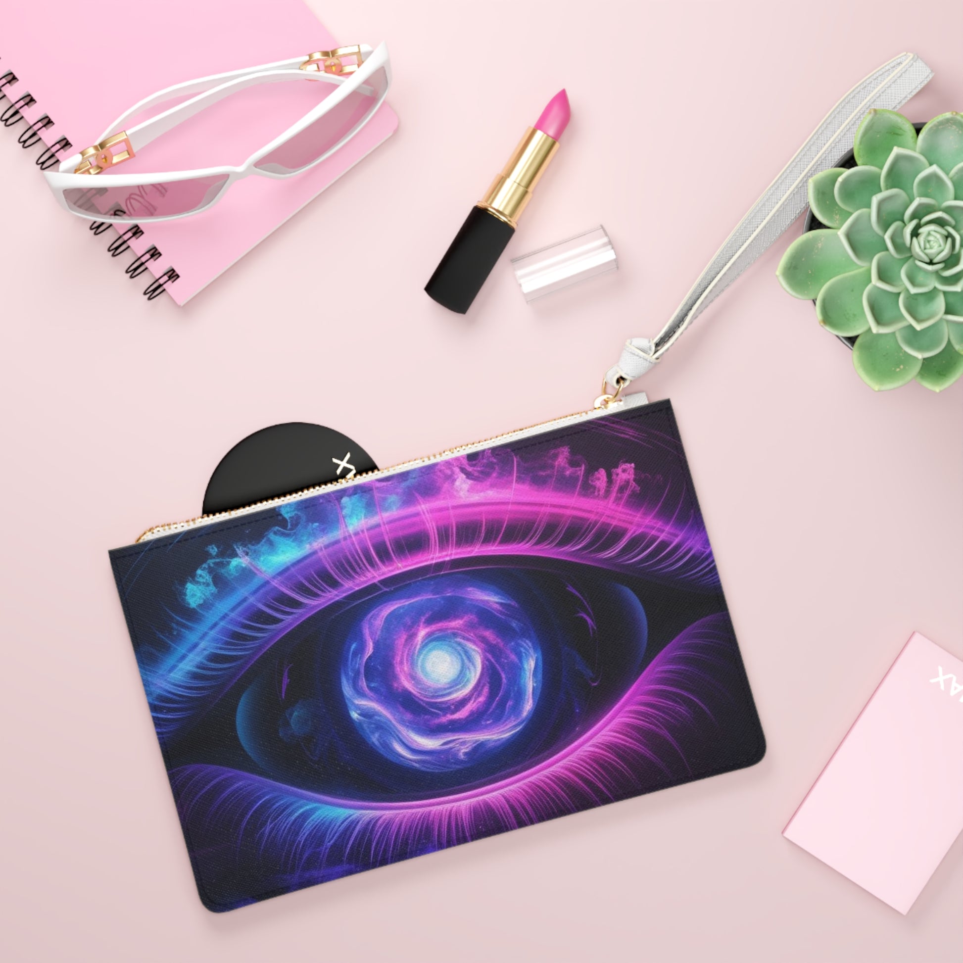 Mystical Eye Clutch Bag - Boho Chic Accessory for Festivals, Night Out, Gifts, Cosmic Vibes, Neon Rose Style