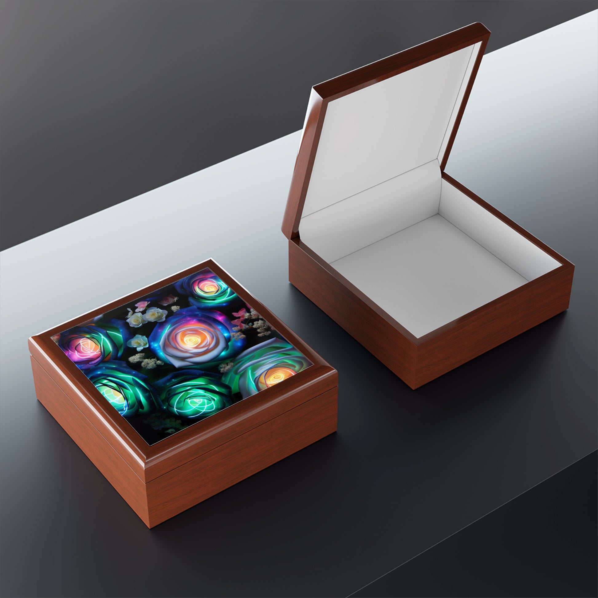 Colorful Floral Jewelry Box with LED Glow, Unique Gift for Her, Floral Keepsake Box, Jewelry Organizer, Women’s Gift, Wedding Gift