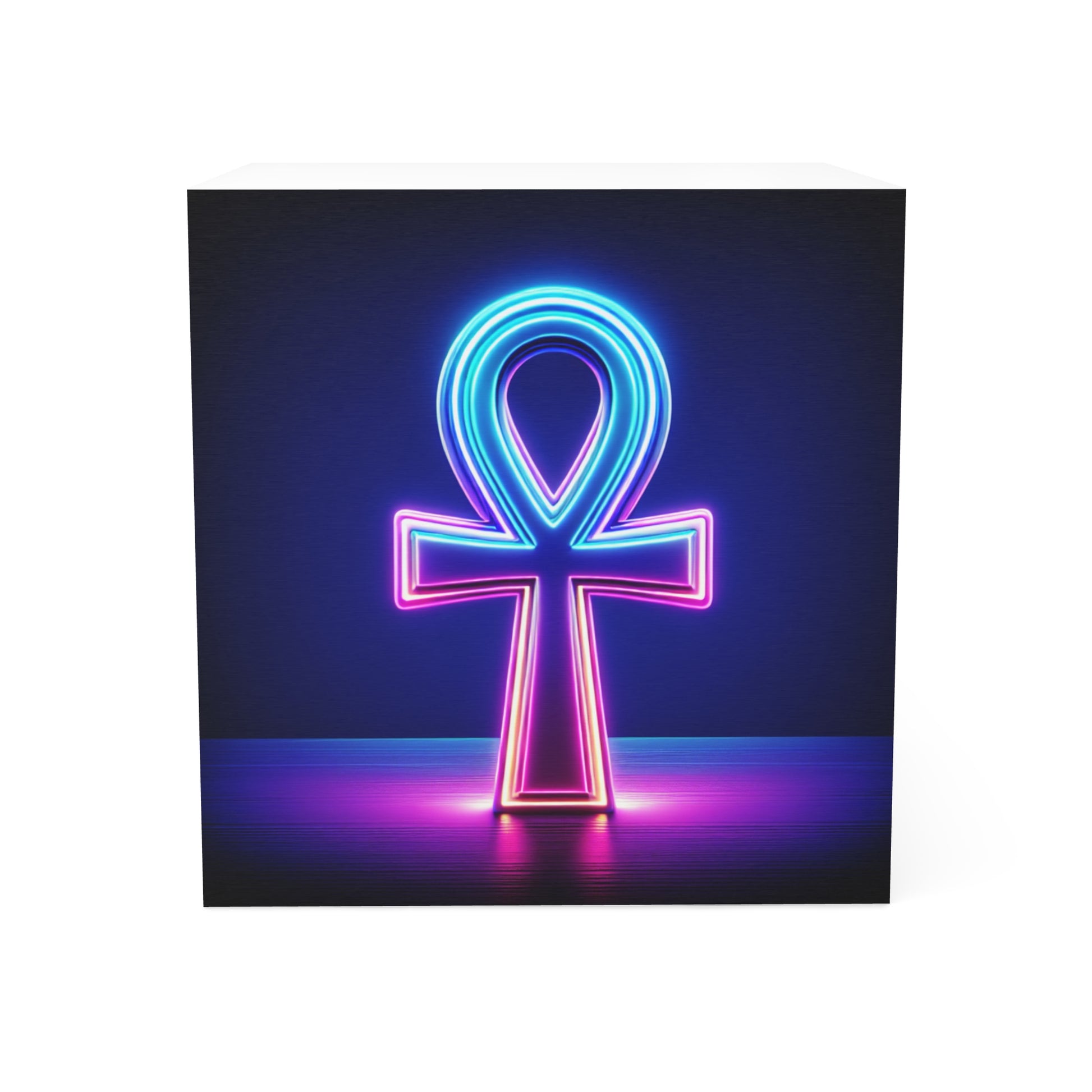 Neon Ankh Note Cube - Vibrant Desk Decor, Egyptian Symbol Stationery, Unique Gift, Office Accessory, Home Office Decor