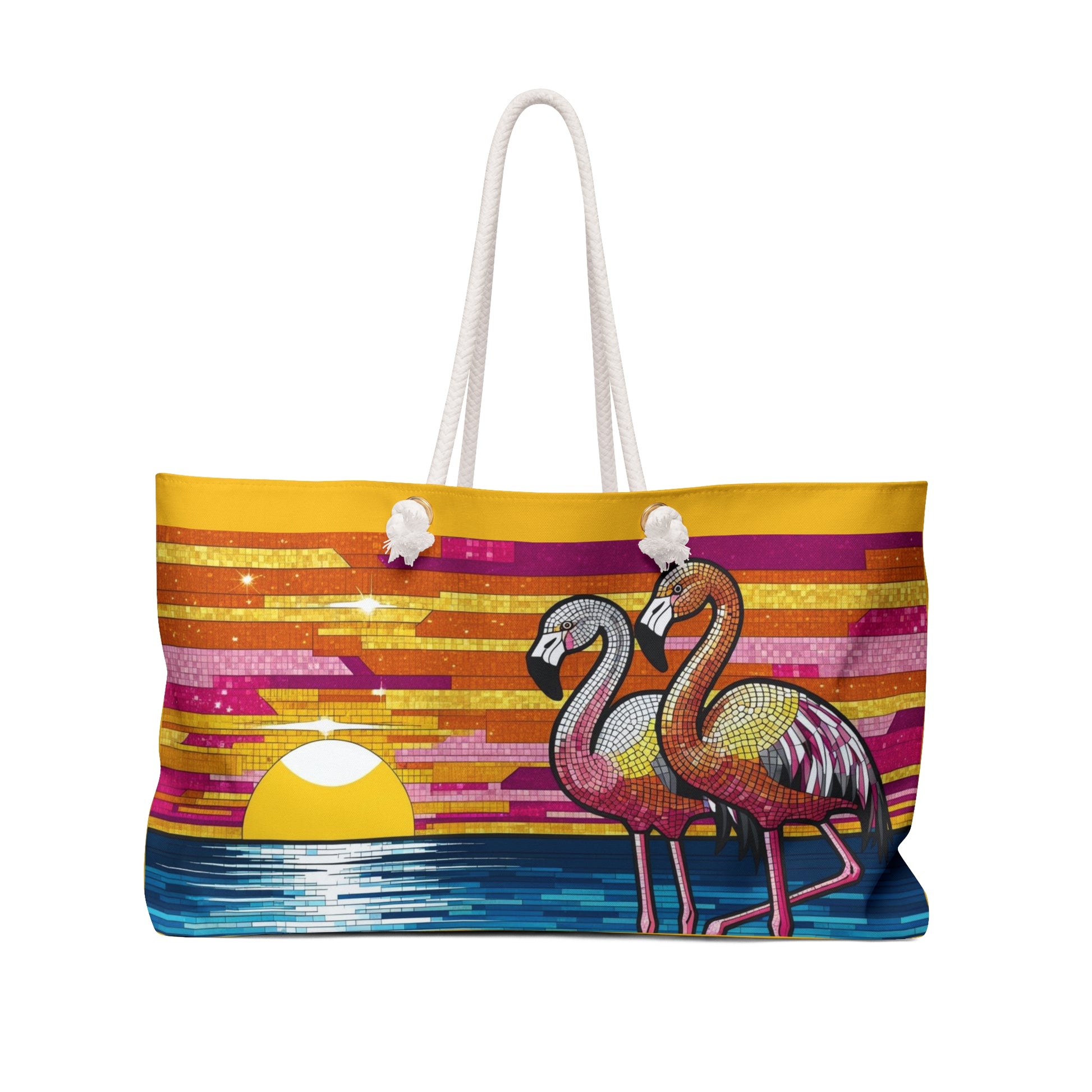 Vibrant Flamingo Weekender Bag, Bright Travel Tote, Beach Adventure Bag, Summer Getaway Essentials, Gift for Travel Lovers, Colorful Pool