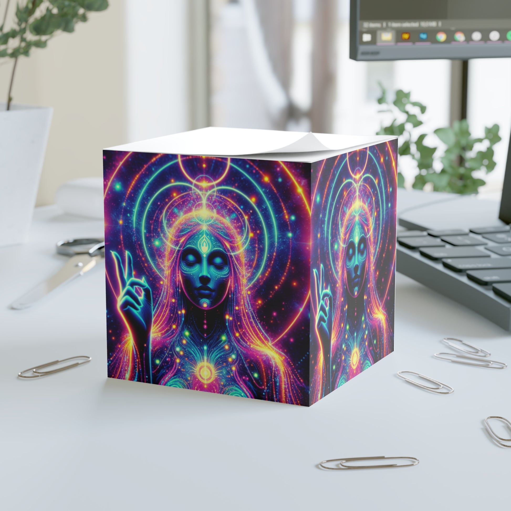 Mystical Note Cube – Colorful Cosmic Gem, Ideal for Journaling, Office Decor, Gifts for Spirituality Lovers, Festival Memorandum